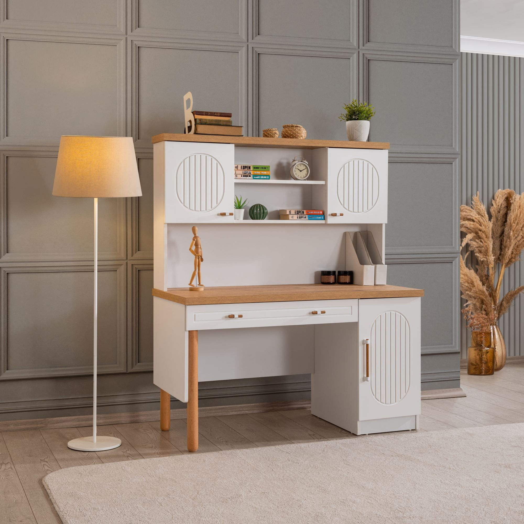 Birou Vita Bohem, 132 x 159 x 60 cm, alb, PAL melaminat — imaginea 7