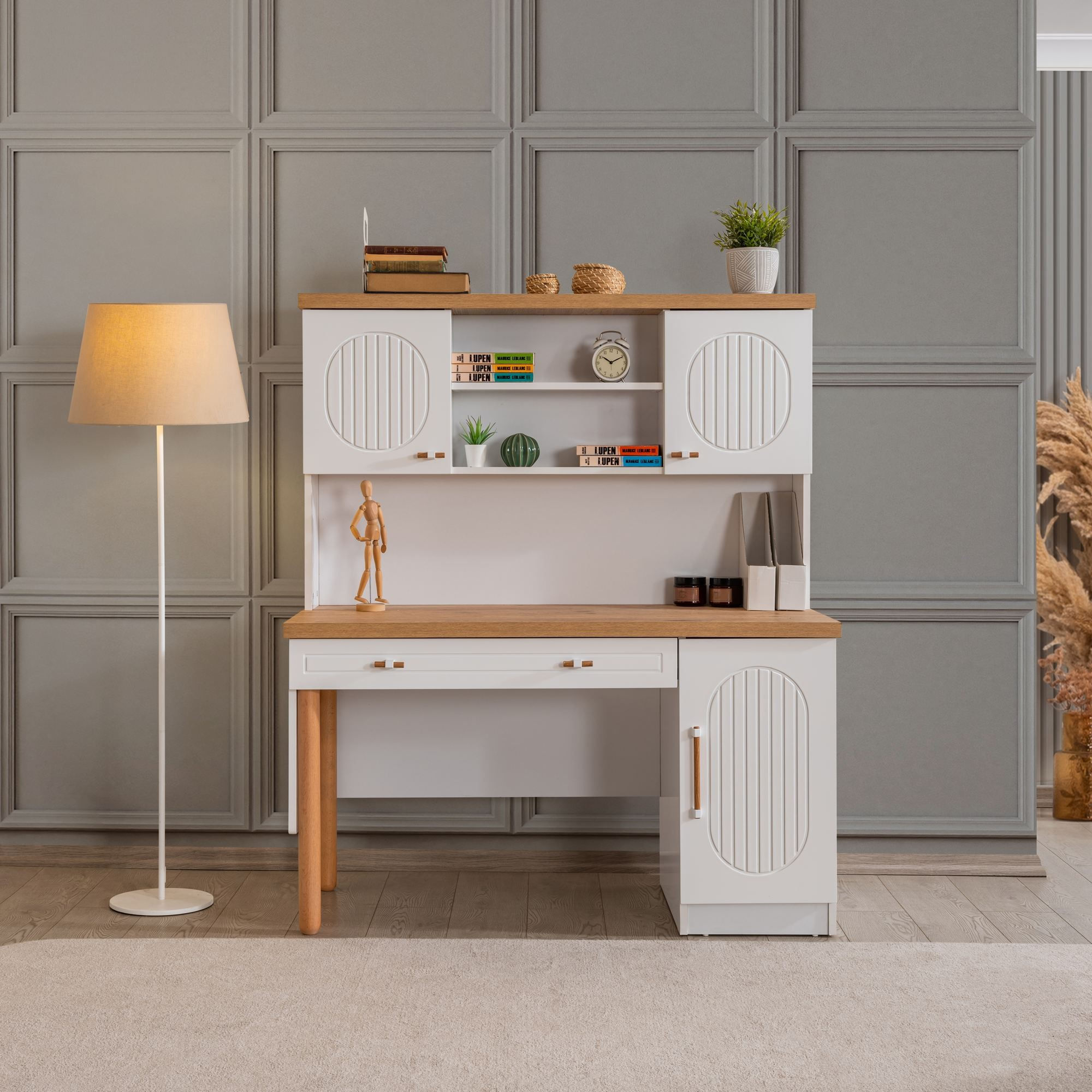 Birou Vita Bohem, 132 x 159 x 60 cm, alb, PAL melaminat — imaginea 9