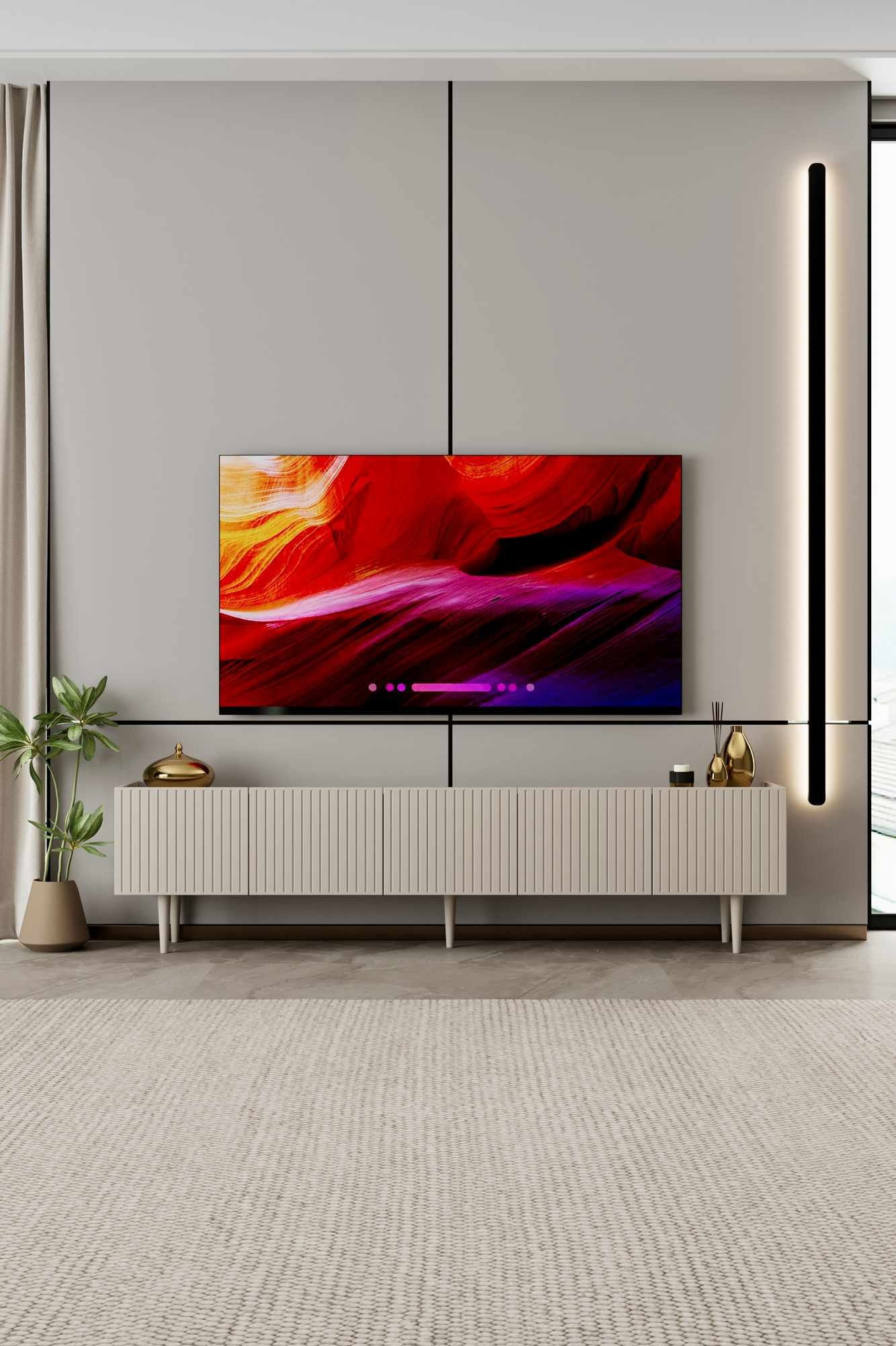 Comoda TV Capella 200, 200 x 50 x 29 cm, bej nisip, MDF, capacitate 37 kg, sandstone — imaginea 3