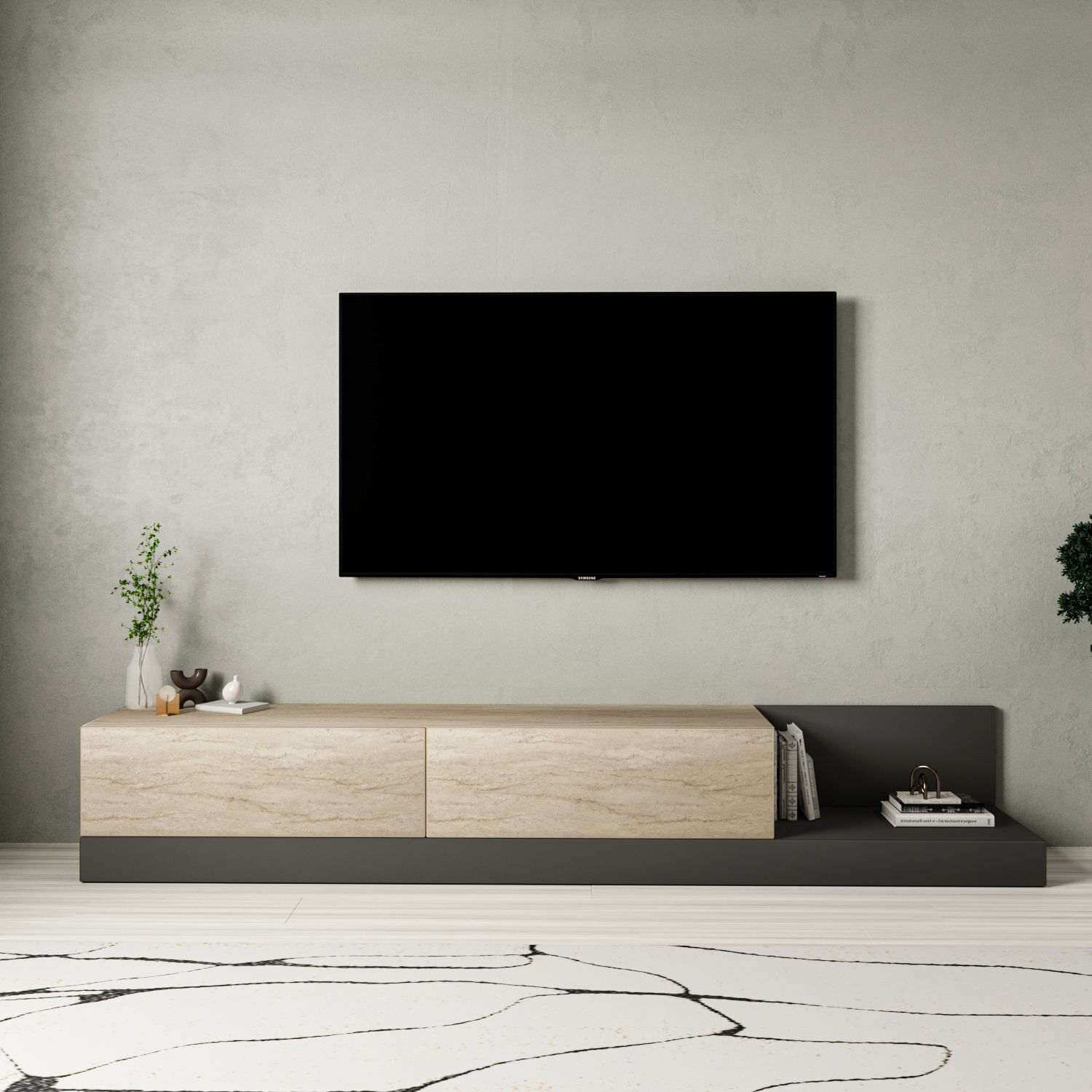 Comoda TV Major, 180 x 30 x 37 cm, PAL melaminat, travertin / antracit — imaginea 6