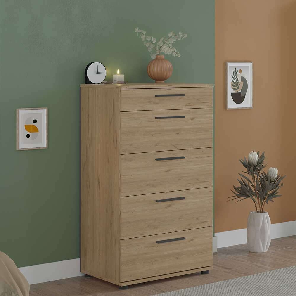 Comoda dormitor Sfn-550-Ff-1, 60 x 108 x 44 cm, stejar, PAL melaminat, spatiu de depozitare, fixare pe perete — imaginea 2