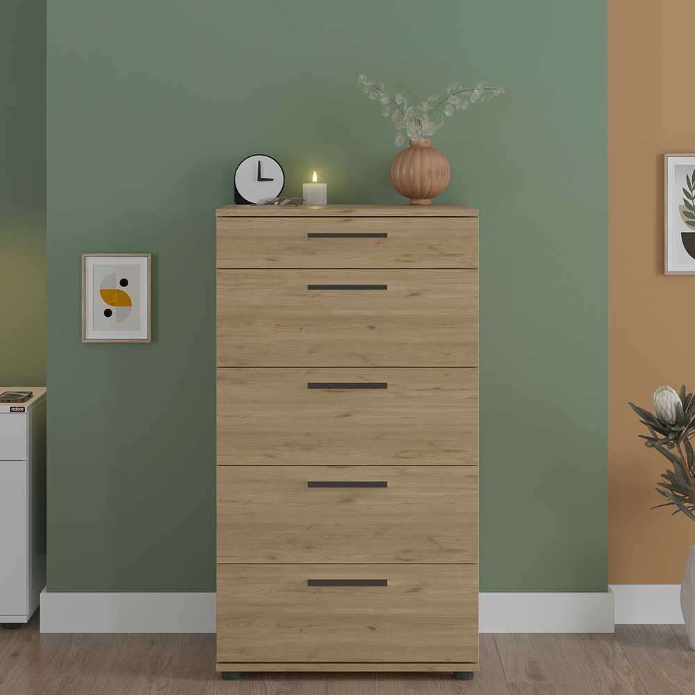 Comoda dormitor Sfn-550-Ff-1, 60 x 108 x 44 cm, stejar, PAL melaminat, spatiu de depozitare, fixare pe perete — imaginea 3