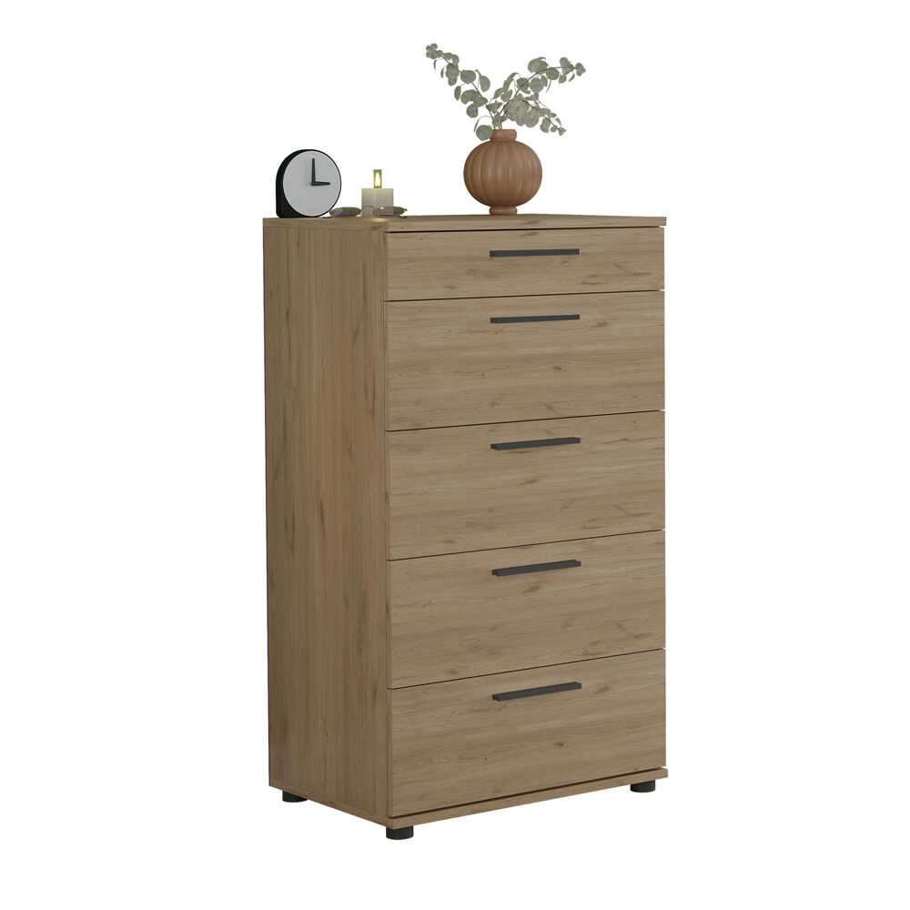 Comoda dormitor Sfn-550-Ff-1, 60 x 108 x 44 cm, stejar, PAL melaminat, spatiu de depozitare, fixare pe perete — imaginea 4