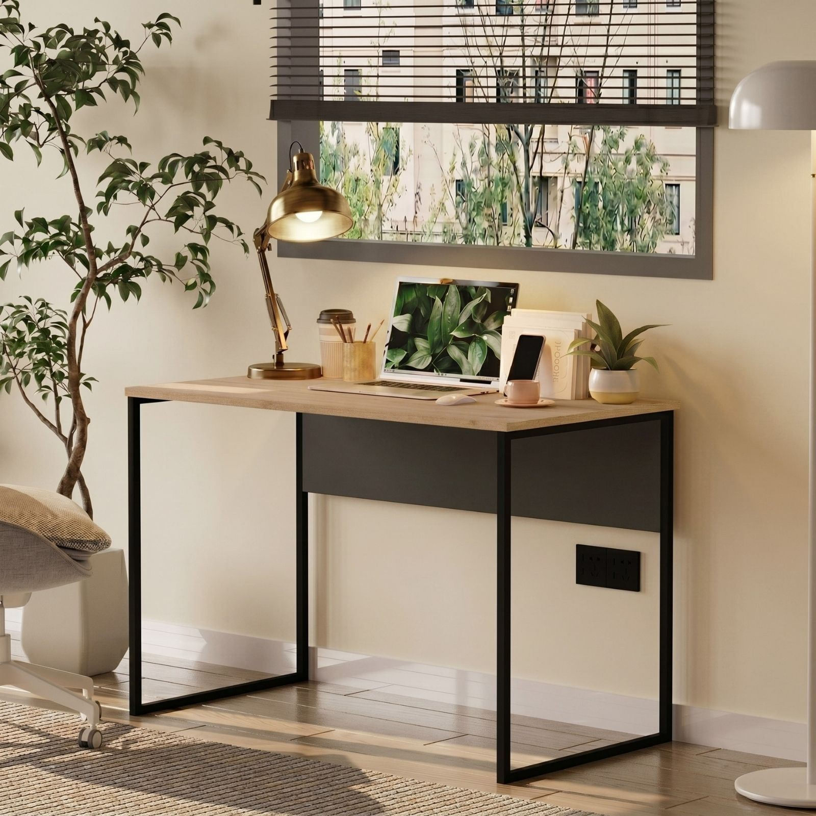 Birou Nor2-Sa, 100 x 75 x 55 cm, stejar antracit, PAL melaminat — imaginea 4