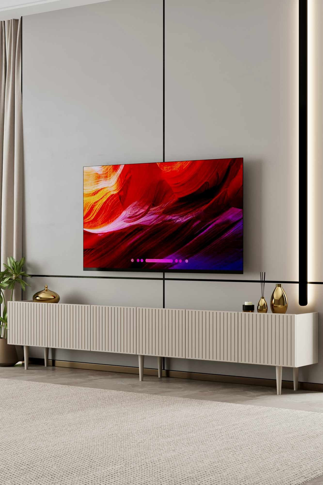 Comoda TV Capella 240, 240 x 50 x 29 cm, bej nisip, MDF, capacitate 40 kg, sandstone — imaginea 5