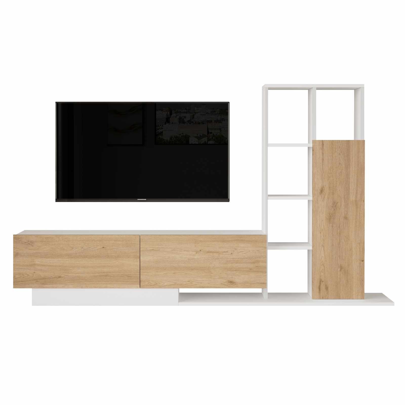 Comoda TV For1-Sw, 201,2 x 123,6 x 29,5 cm, natural alb, PAL melaminat, capacitate 60 kg — imaginea 4