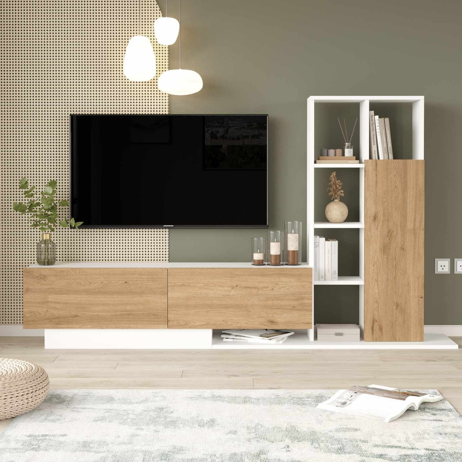 Comoda TV For1-Sw, 201,2 x 123,6 x 29,5 cm, natural alb, PAL melaminat, capacitate 60 kg — imaginea 5