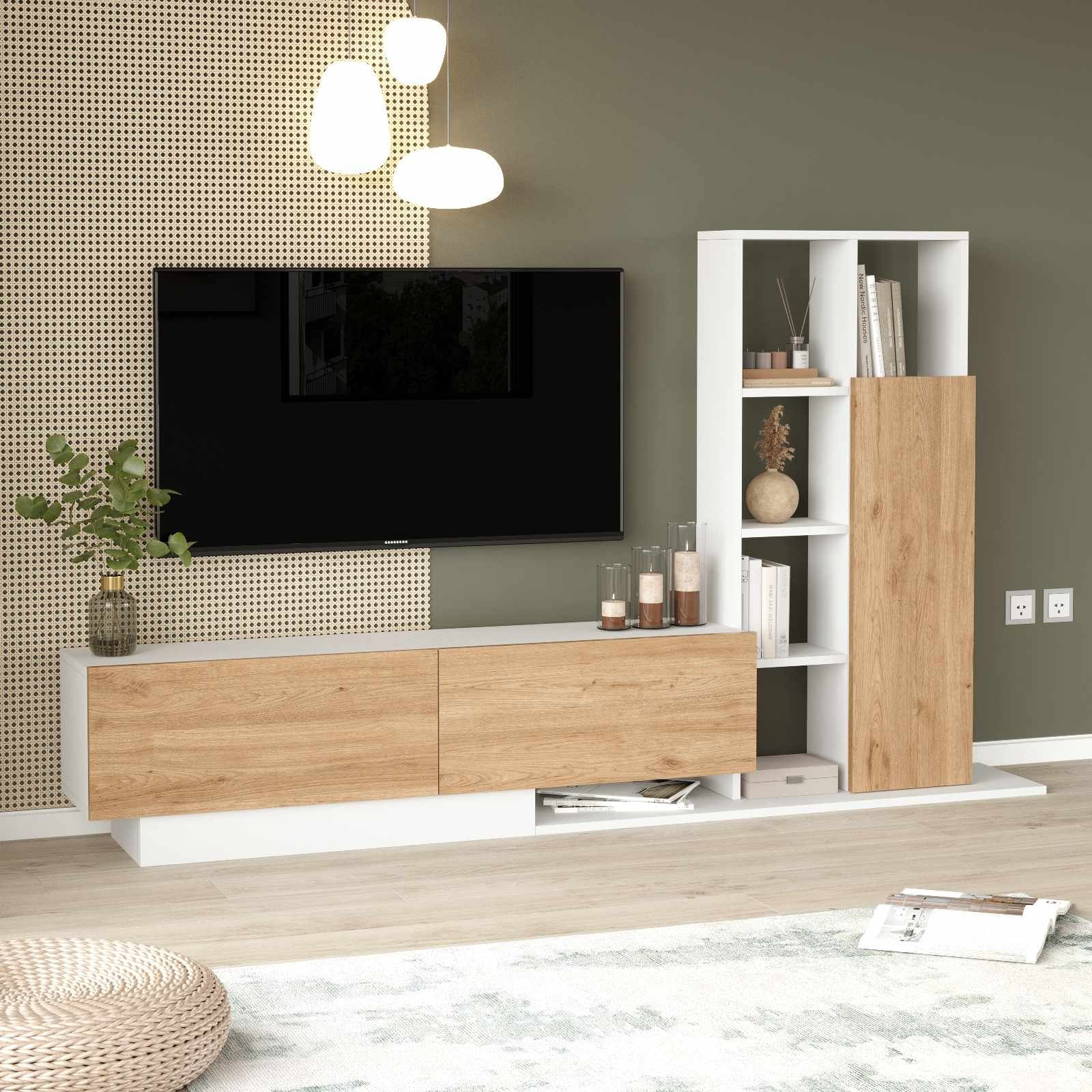 Comoda TV For1-Sw, 201,2 x 123,6 x 29,5 cm, natural alb, PAL melaminat, capacitate 60 kg — imaginea 6