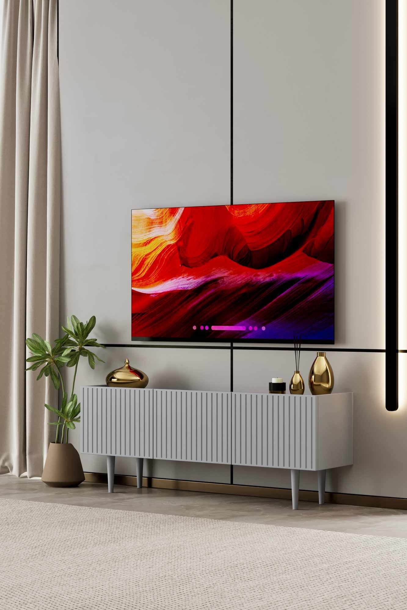 Comoda TV Capella 120, 120 x 50 x 29 cm, gri deschis, MDF, capacitate 22 kg, light gri — imaginea 4