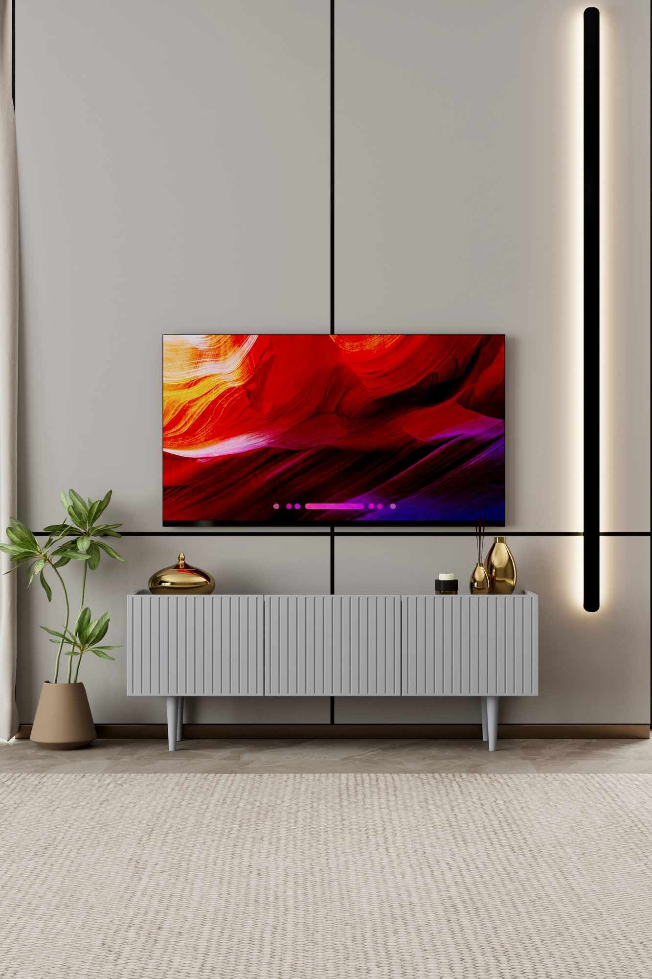 Comoda TV Capella 120, 120 x 50 x 29 cm, gri deschis, MDF, capacitate 22 kg, light gri — imaginea 5