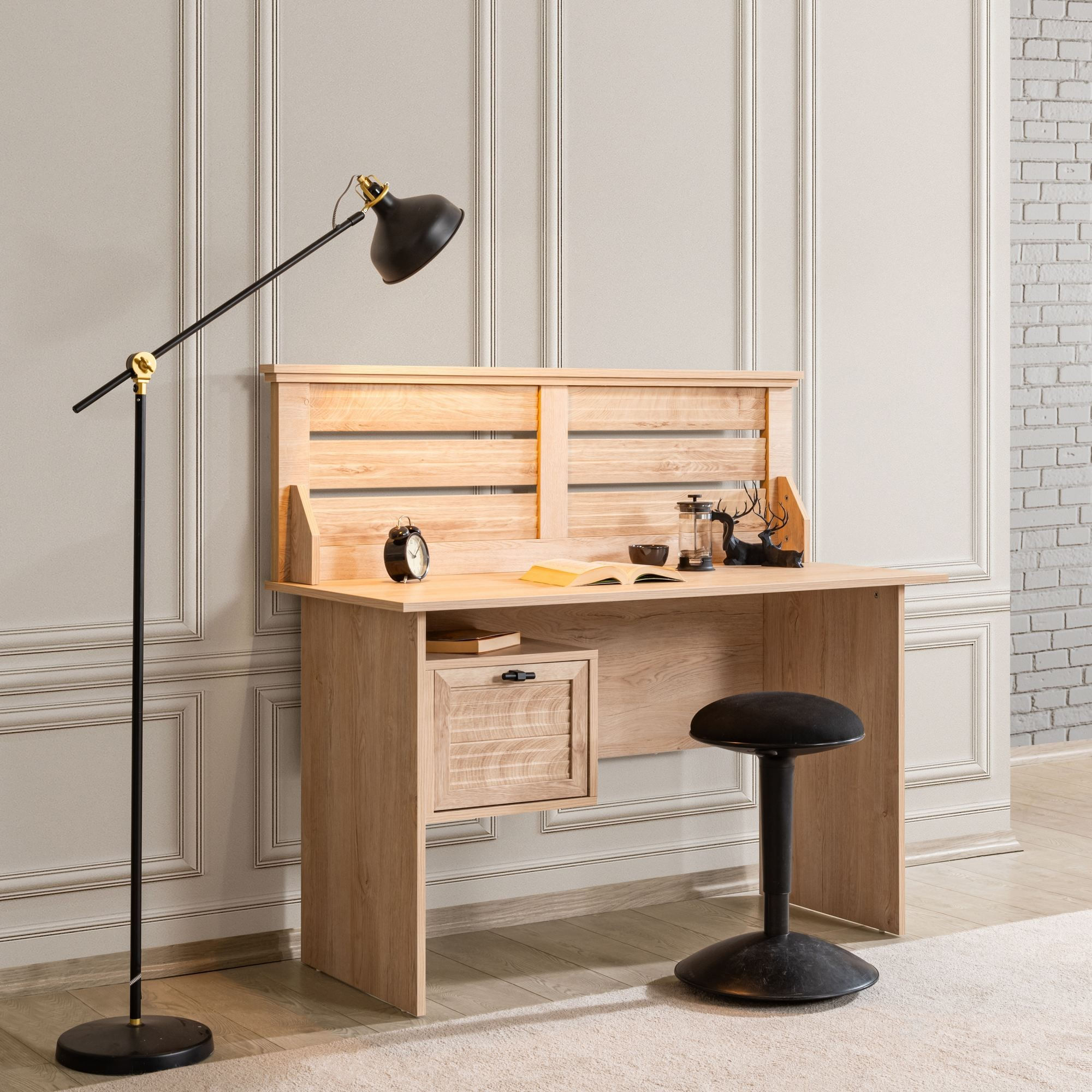 Birou Polo, 137 x 125 x 60 cm, maro, PAL melaminat — imaginea 3