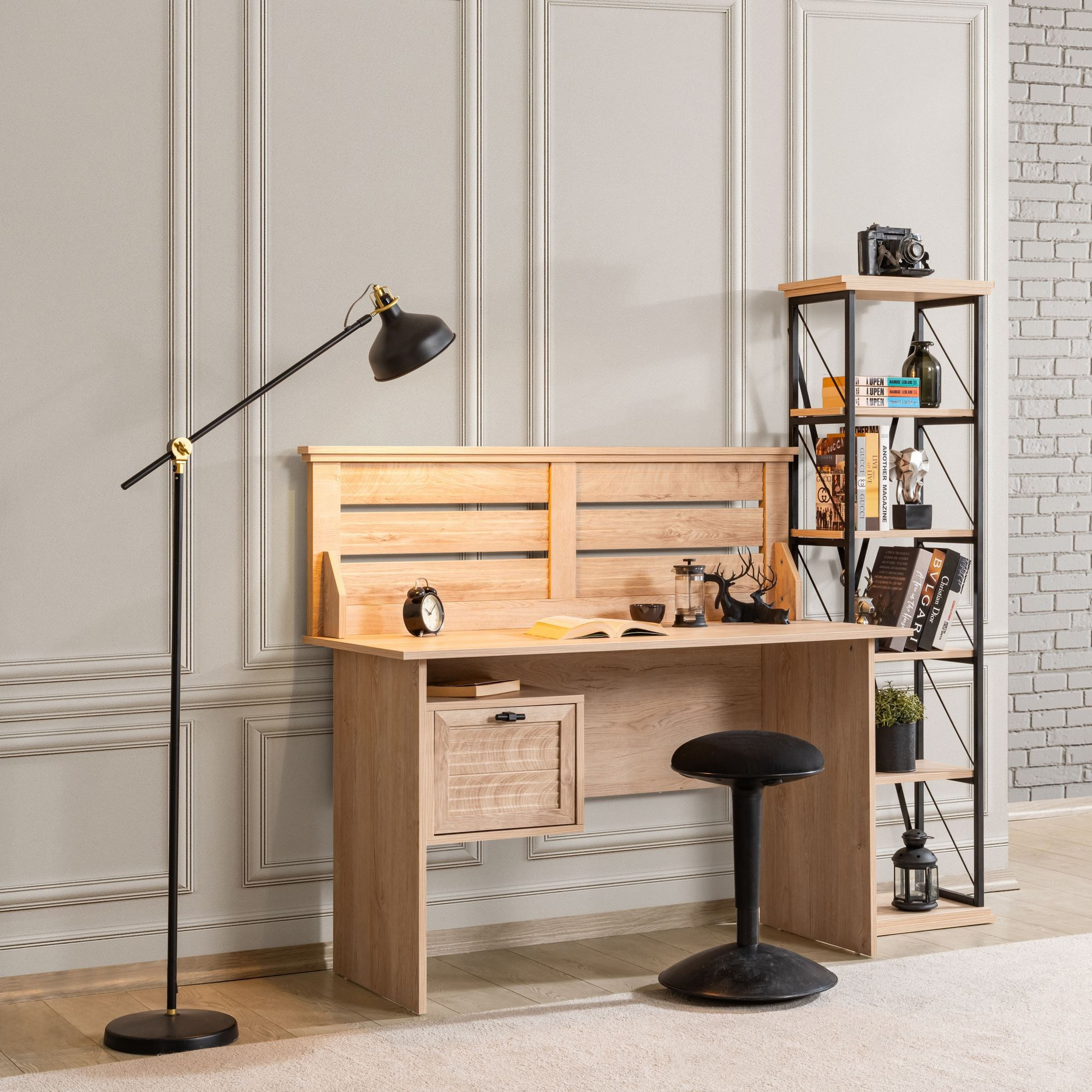 Birou Polo, 137 x 125 x 60 cm, maro, PAL melaminat — imaginea 4