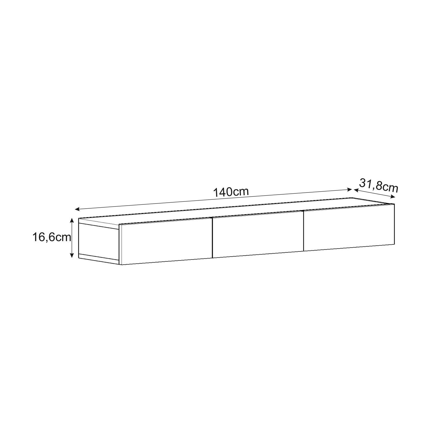 Comoda TV Avalon, 140 x 16, 6 x 31, 8 cm, lemn negru, PAL melaminat, fixare pe perete, wood negru — imaginea 3