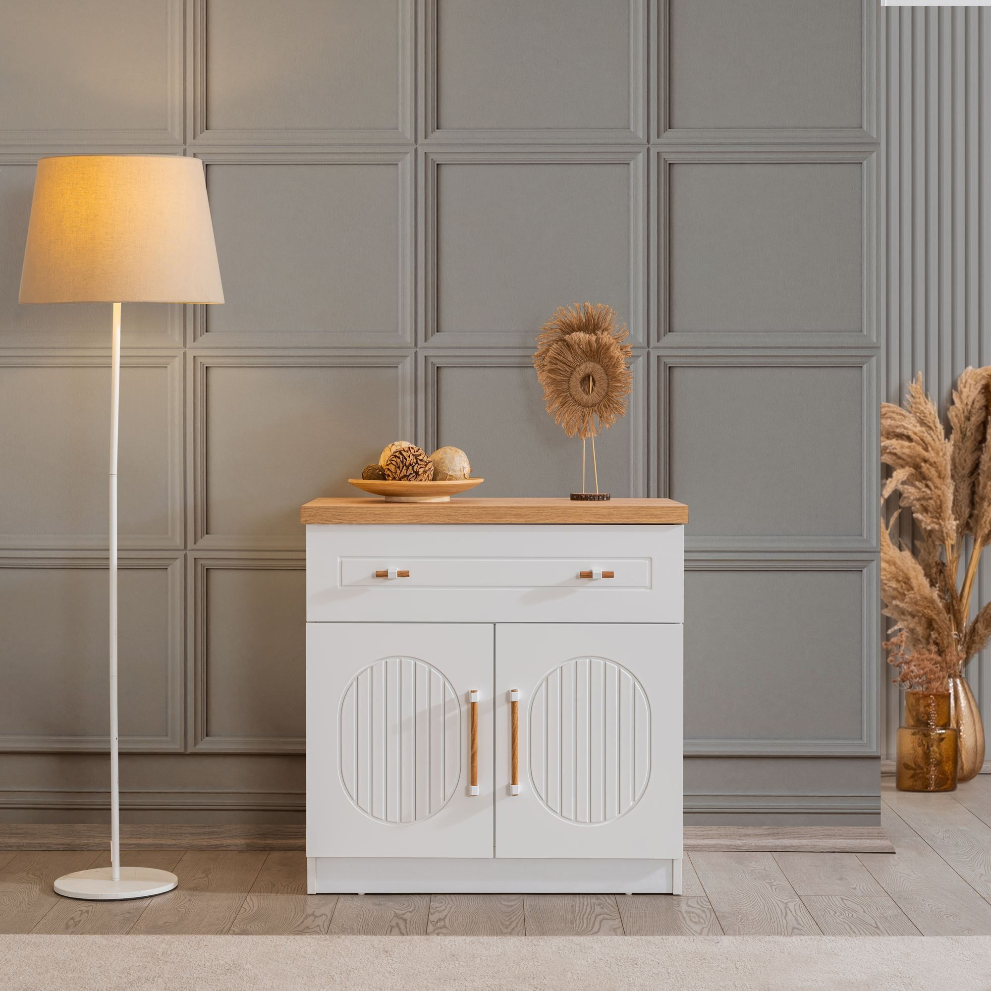 Comoda dormitor Vita Bohem, 80 x 80 x 45 cm, alb, PAL melaminat, spatiu de depozitare, fixare pe perete — imaginea 9