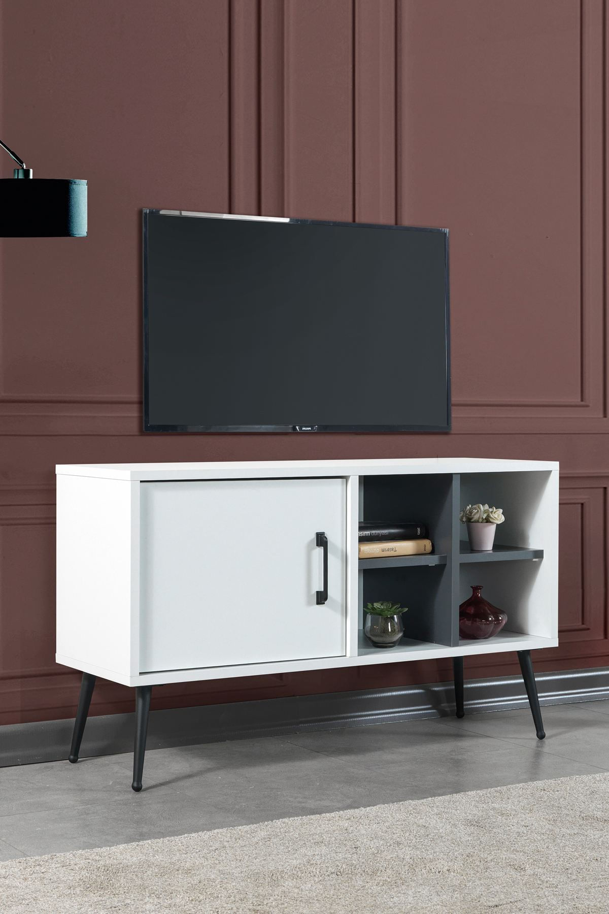 Comoda TV Şile 3112, 100 x 60 x 35 cm, alb antracit, PAL melaminat — imaginea 8