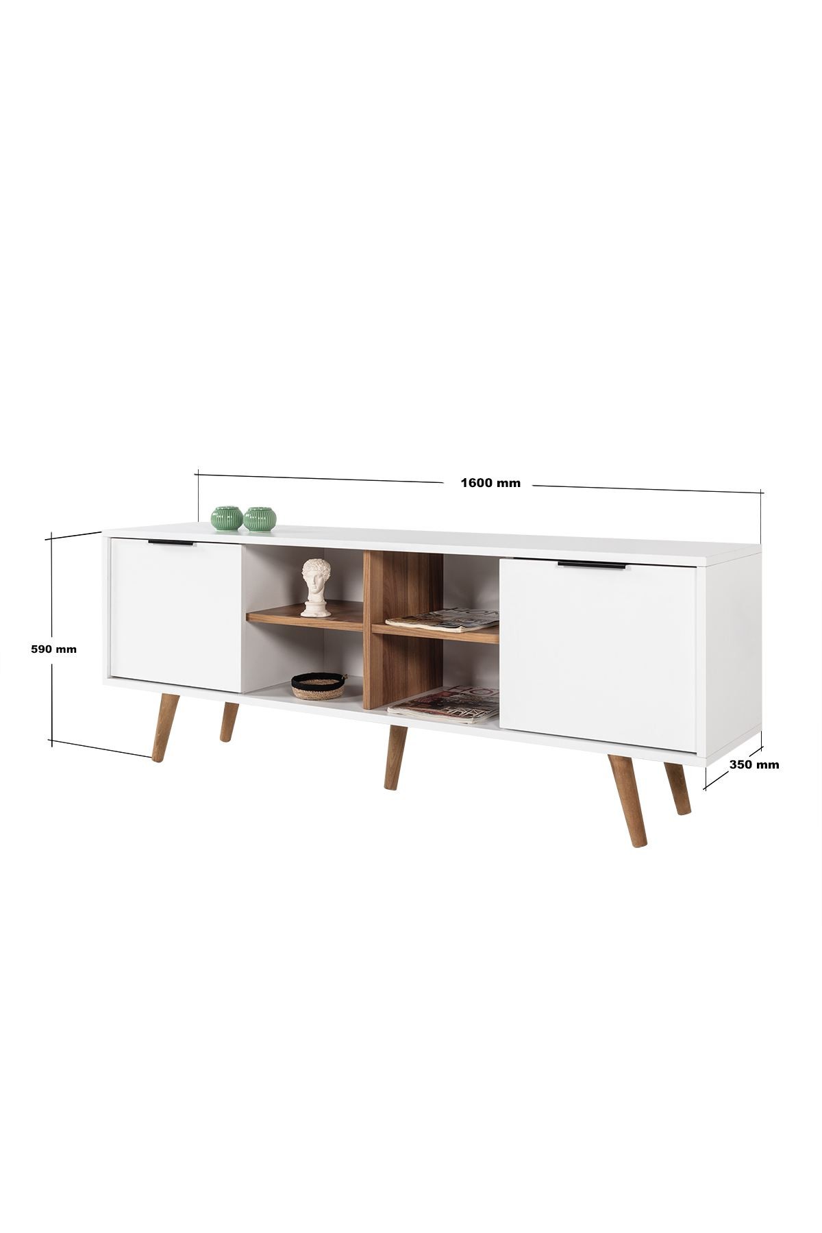 Comoda TV Sina 3618, 160 x 59 x 35 cm, alb nuc, PAL melaminat — imaginea 2
