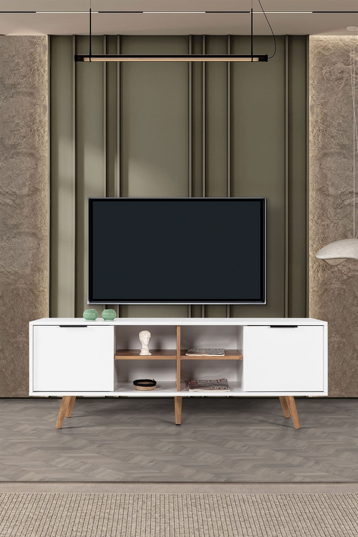 Comoda TV Sina 3618, 160 x 59 x 35 cm, alb nuc, PAL melaminat — imaginea 4
