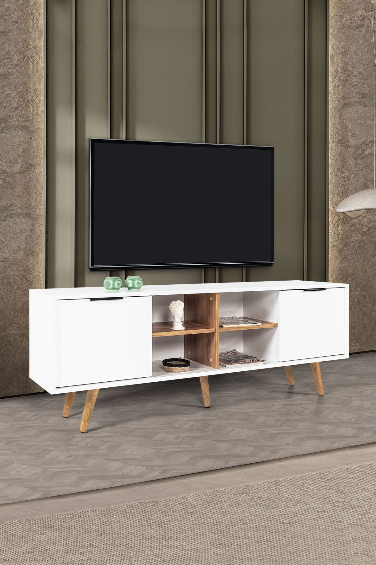 Comoda TV Sina 3618, 160 x 59 x 35 cm, alb nuc, PAL melaminat — imaginea 7