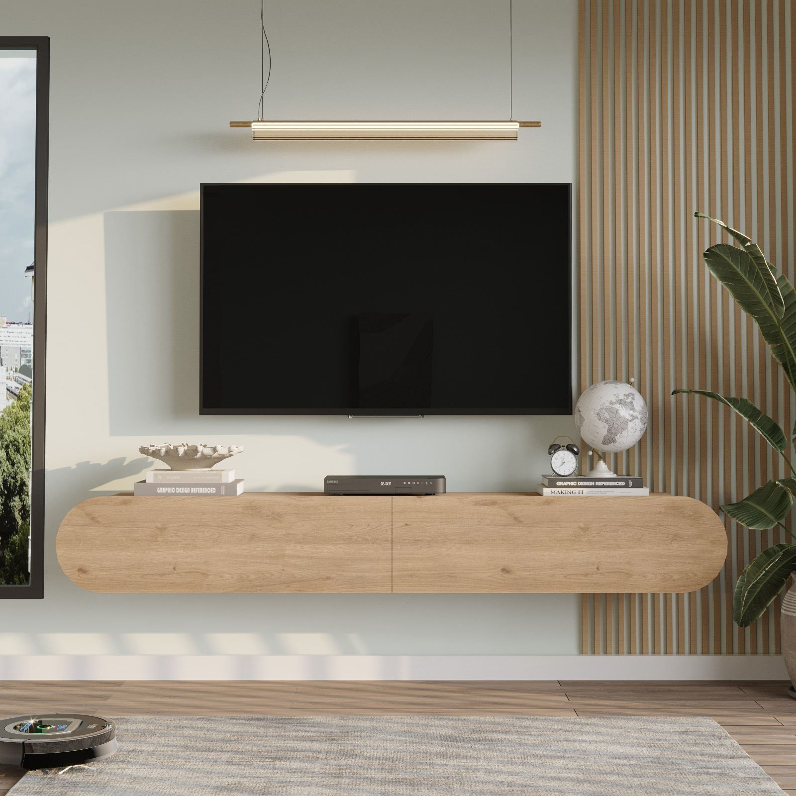 Comoda TV LUM1-S, 200 x 29,6 x 31,6 cm, stejar, PAL melaminat, fixare pe perete — imaginea 5
