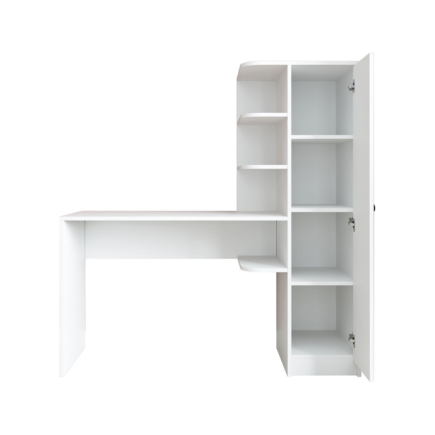 Birou cu biblioteca 2128, 143,2 x 143,2 x 50 cm, alb, PAL melaminat, design modern — imaginea 5