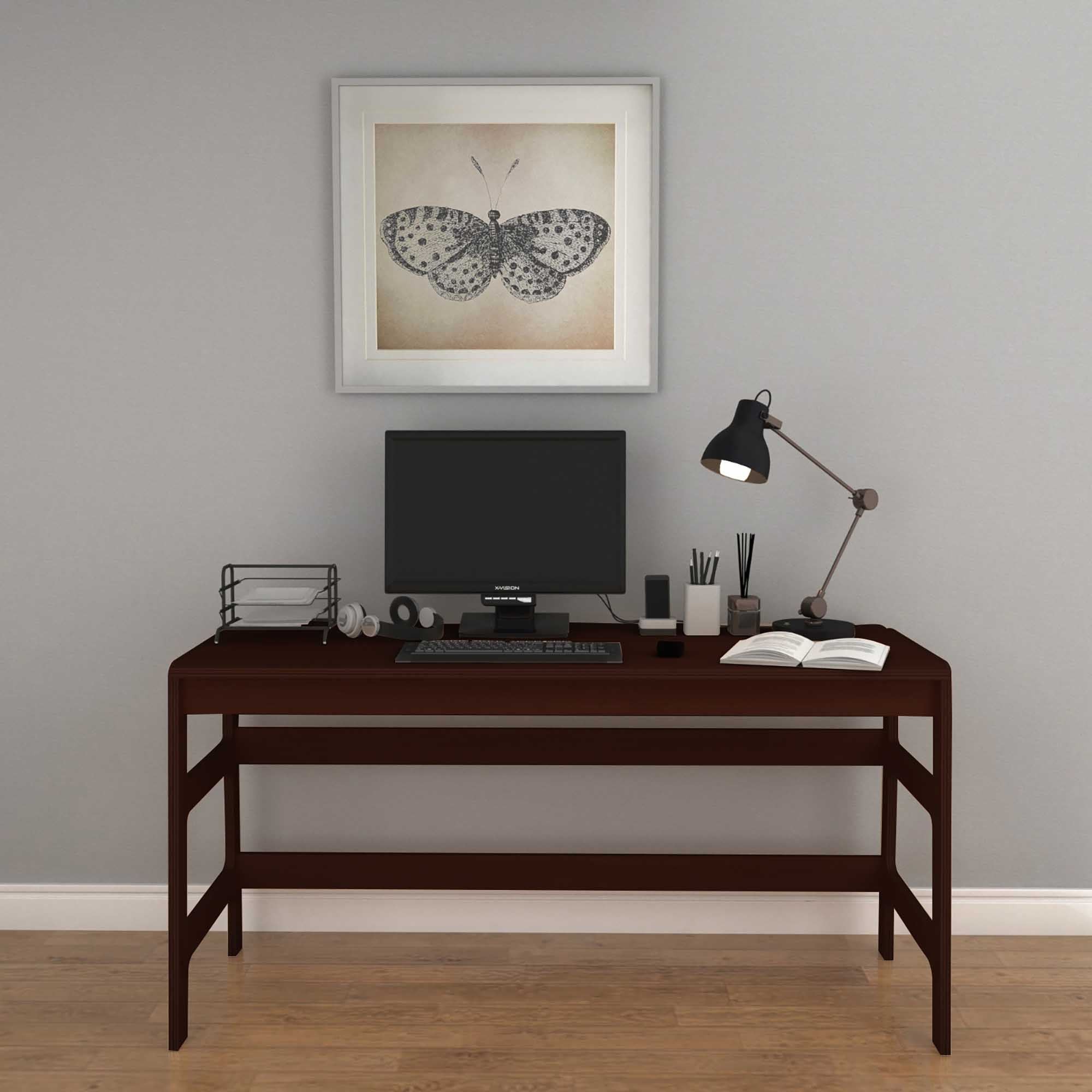 Birou cu biblioteca CPT4803-150, 55 x 192 x 27 cm, nuc, lemn, spatiu de depozitare, fixare pe perete — imaginea 3