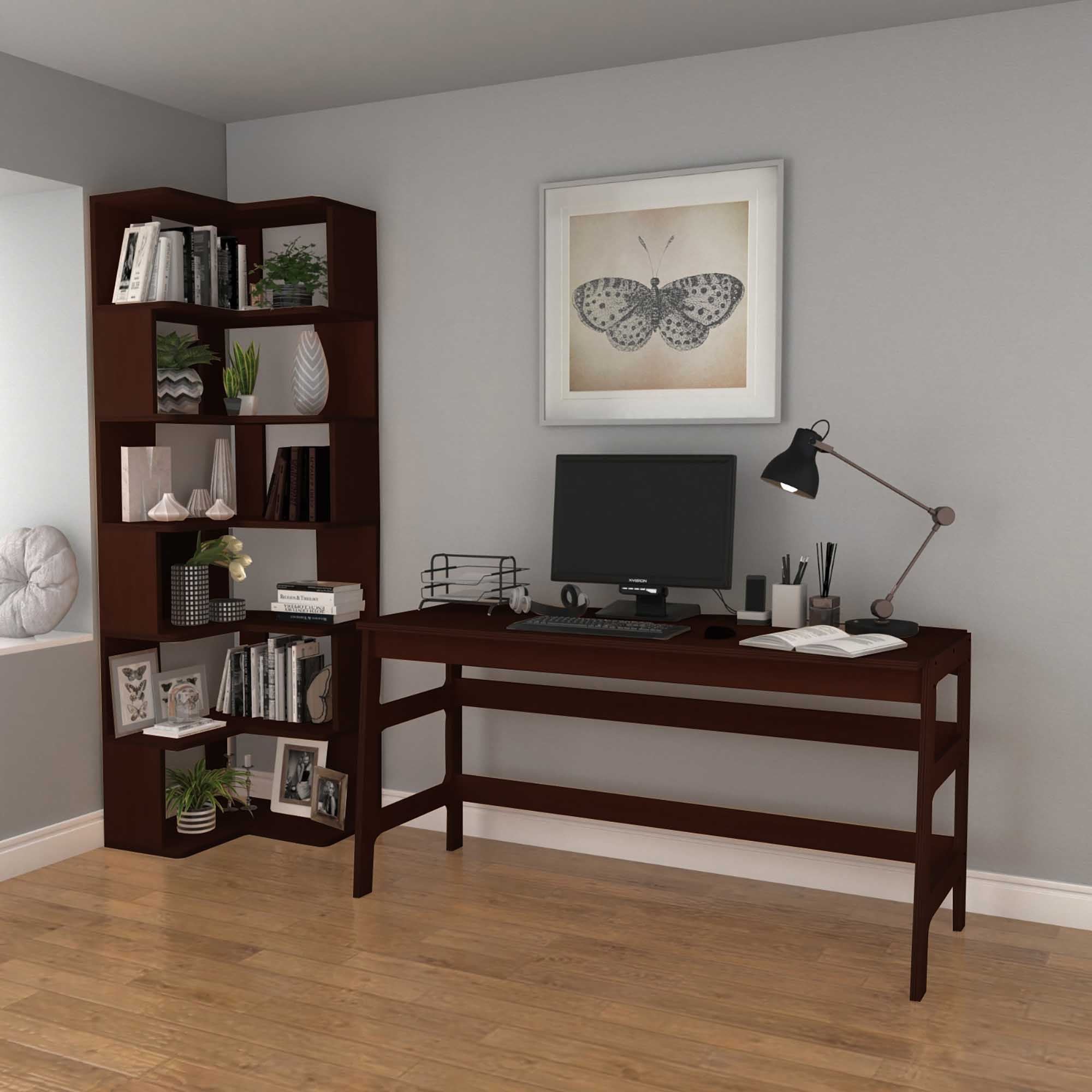 Birou cu biblioteca CPT4803-150, 55 x 192 x 27 cm, nuc, lemn, spatiu de depozitare, fixare pe perete — imaginea 4