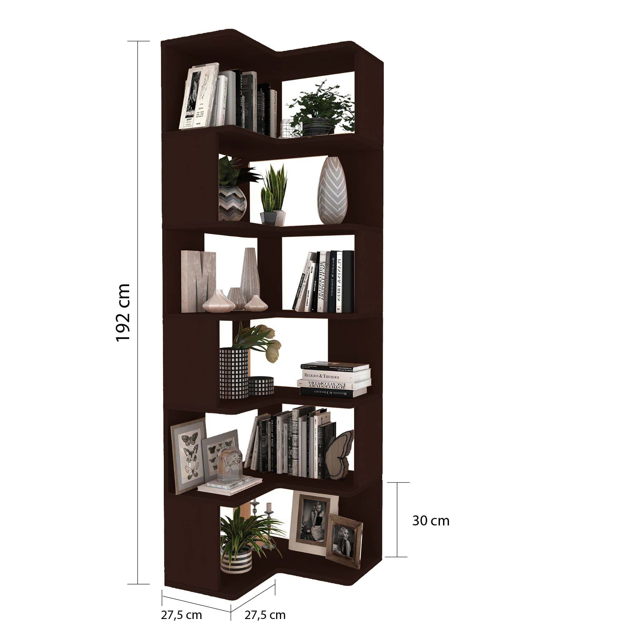 Birou cu biblioteca CPT4803-150, 55 x 192 x 27 cm, nuc, lemn, spatiu de depozitare, fixare pe perete — imaginea 5