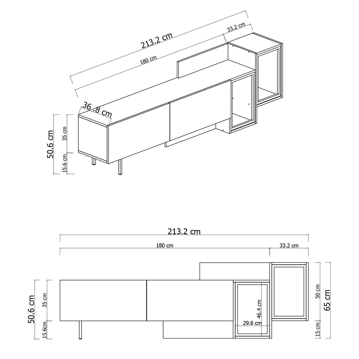 Comoda TV Tenon, 213, 2 x 65 x 36, 8 cm, antracit auriu, PAL melaminat, antracit / gold — imaginea 3