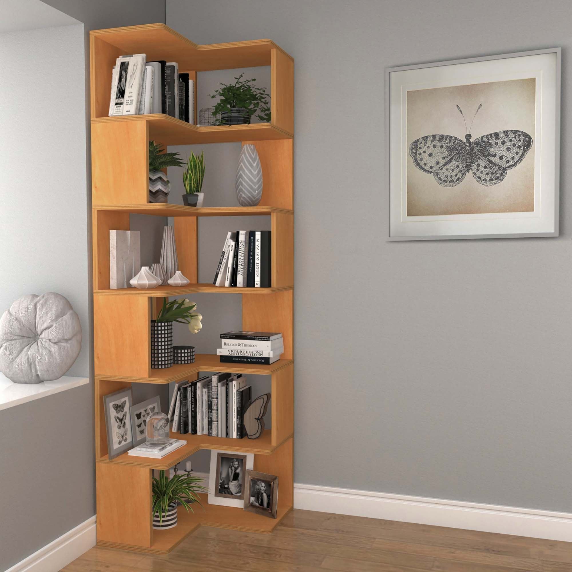 Birou cu biblioteca CPT4802-150, 55 x 192 x 27 cm, tec, lemn, spatiu de depozitare, fixare pe perete — imaginea 6