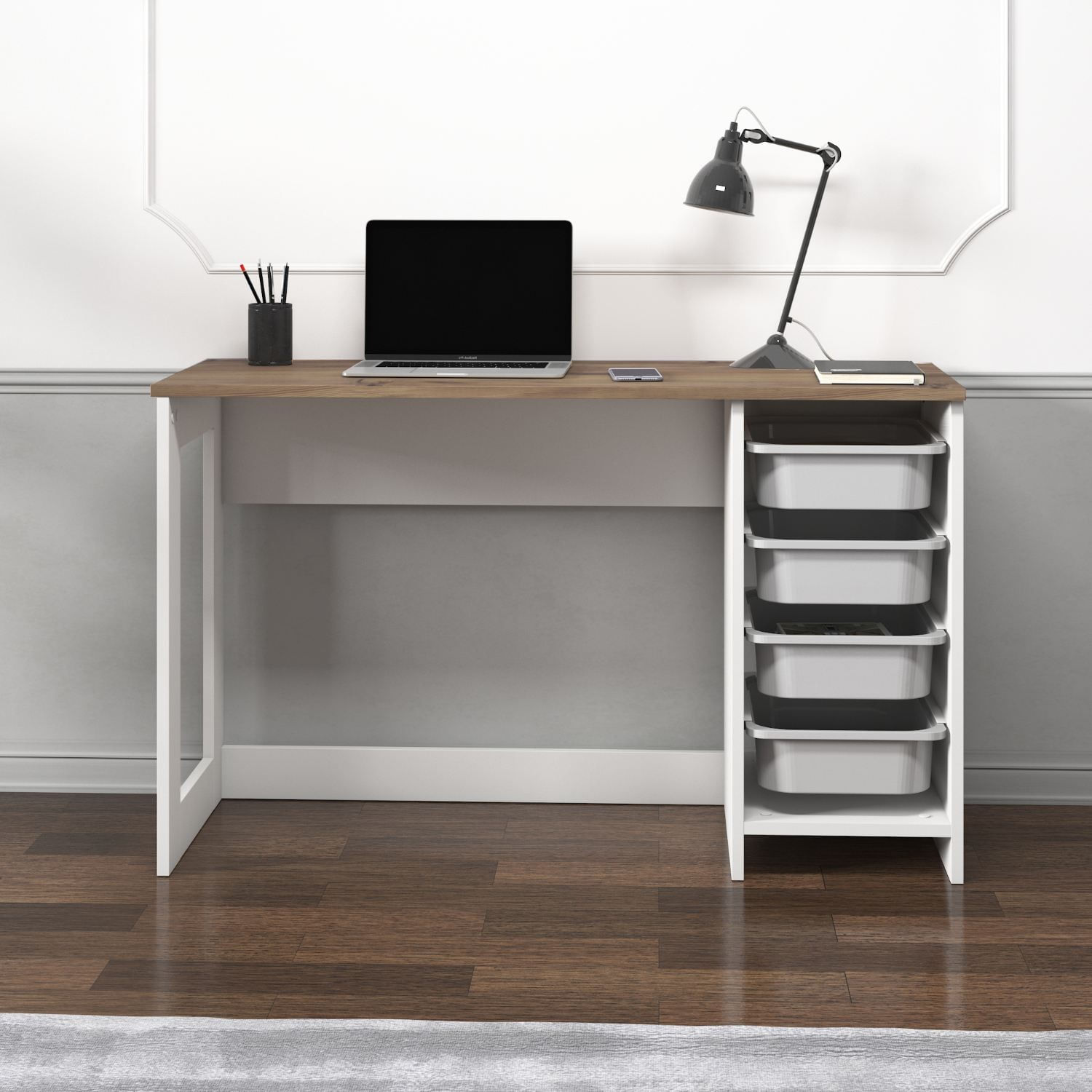 Birou Hero, 120 x 73 x 45 cm, nuc antichizat, PAL melaminat, antique nuc — imaginea 3