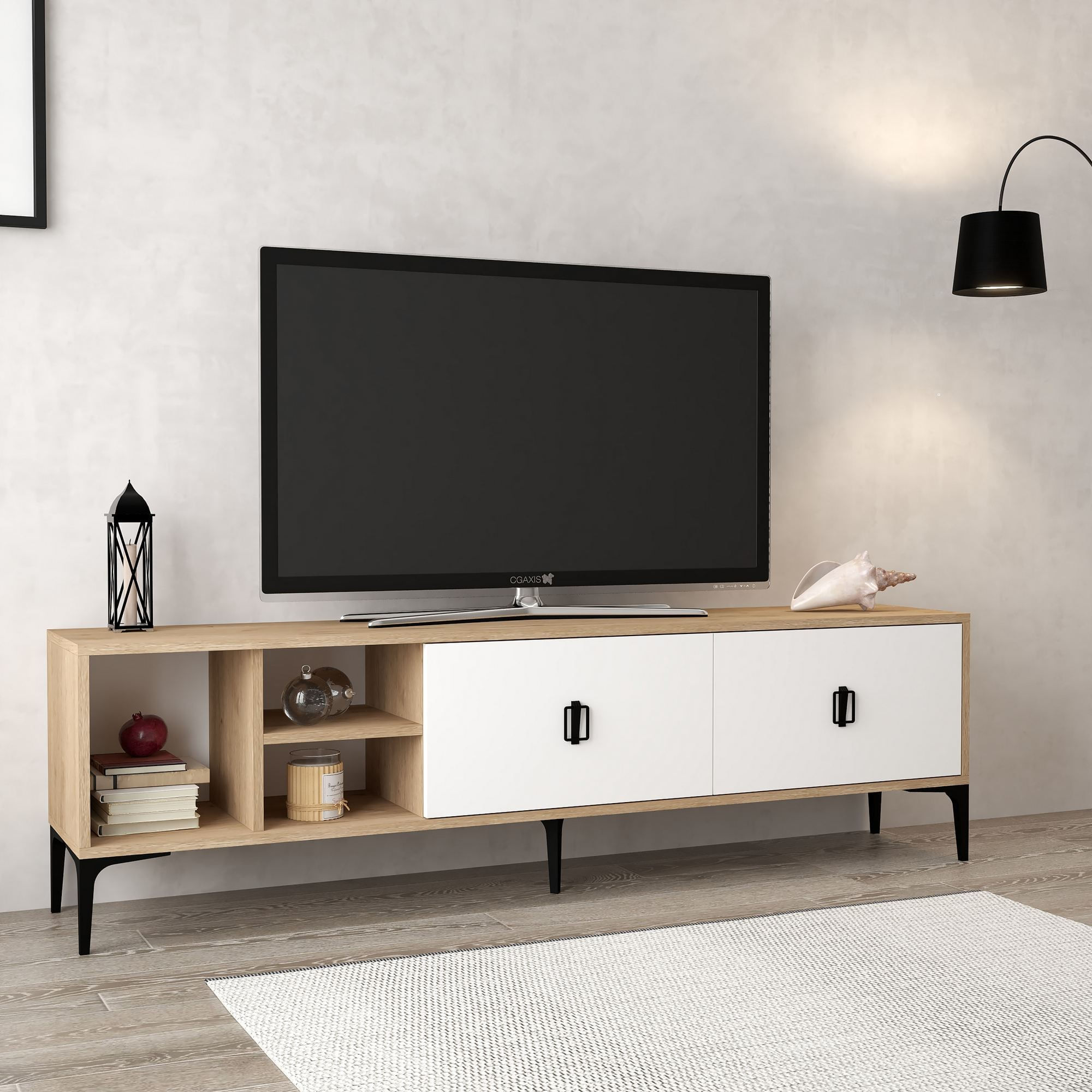 Comoda TV Era 3804, 180 x 50 x 35 cm, stejar safir alb, PAL melaminat — imaginea 2