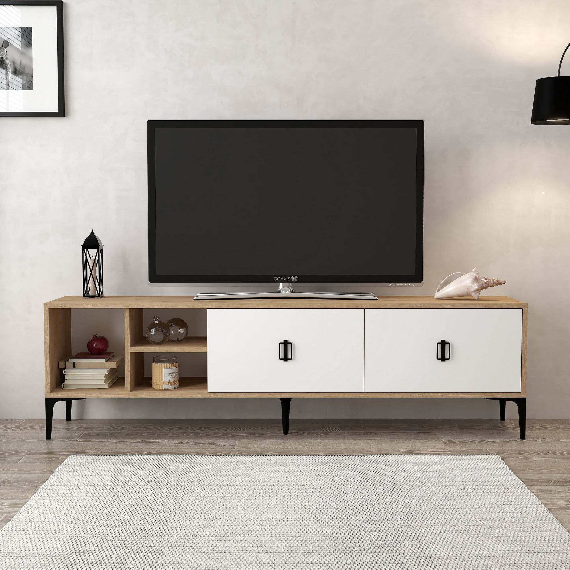 Comoda TV Era 3804, 180 x 50 x 35 cm, stejar safir alb, PAL melaminat — imaginea 3