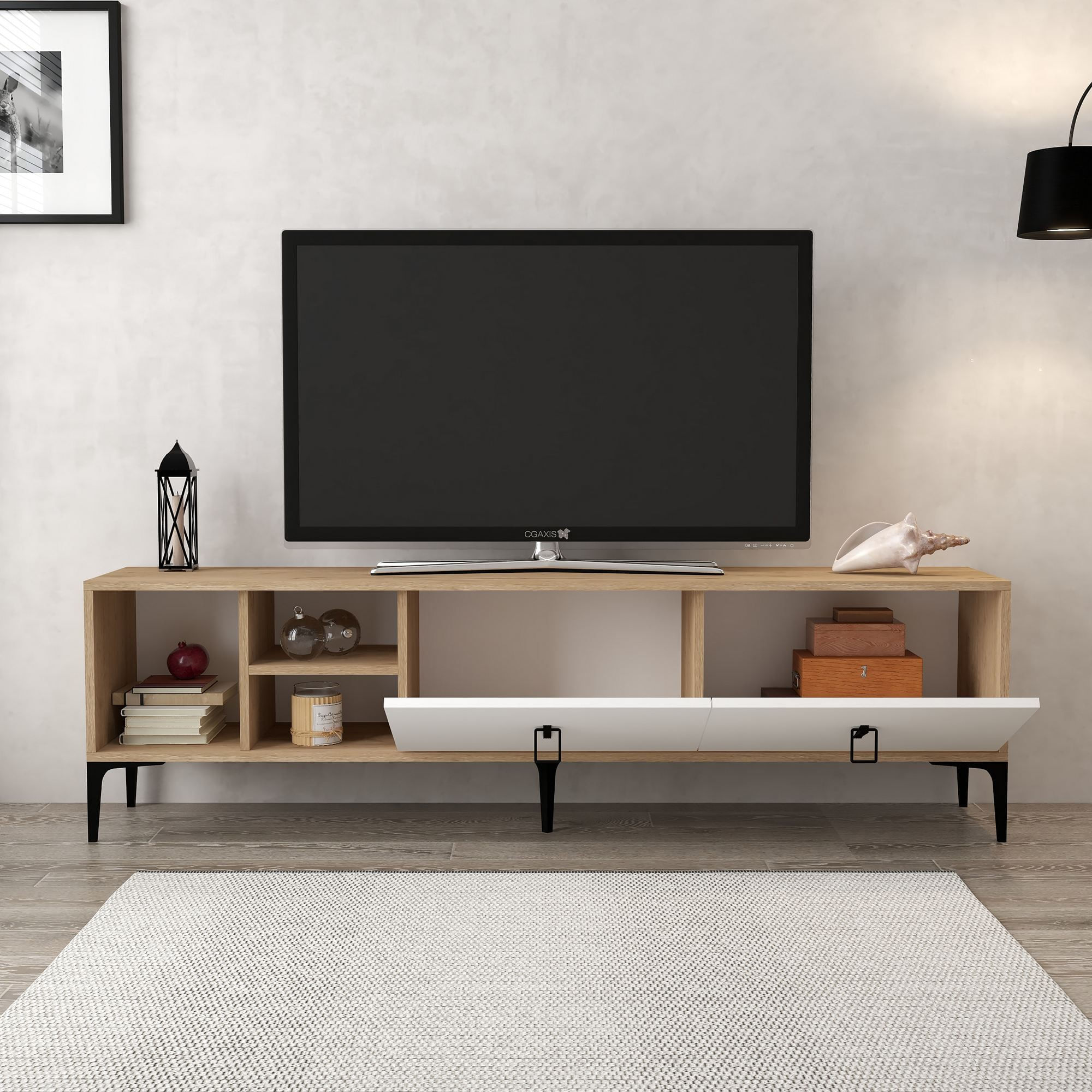 Comoda TV Era 3804, 180 x 50 x 35 cm, stejar safir alb, PAL melaminat — imaginea 4
