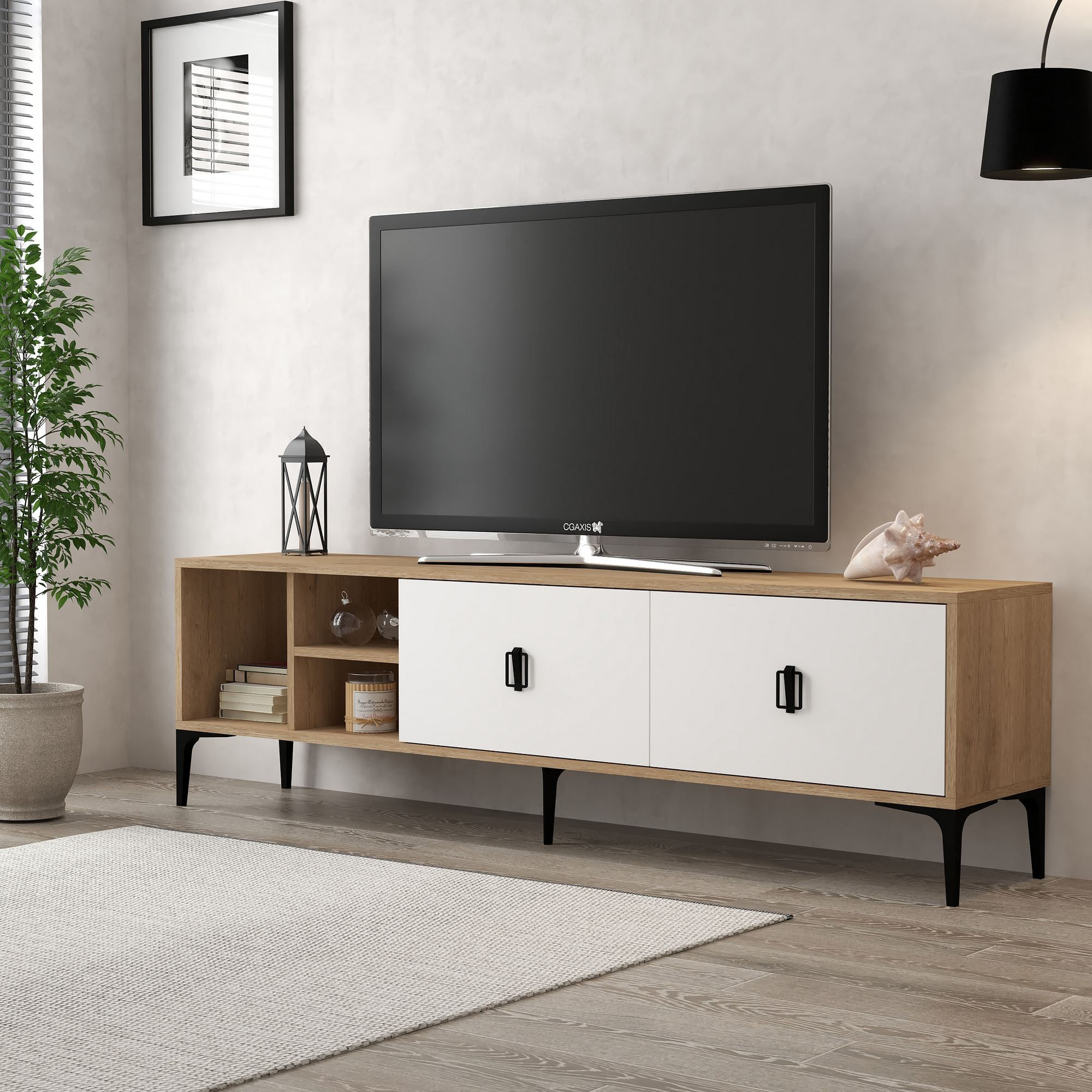 Comoda TV Era 3804, 180 x 50 x 35 cm, stejar safir alb, PAL melaminat — imaginea 5