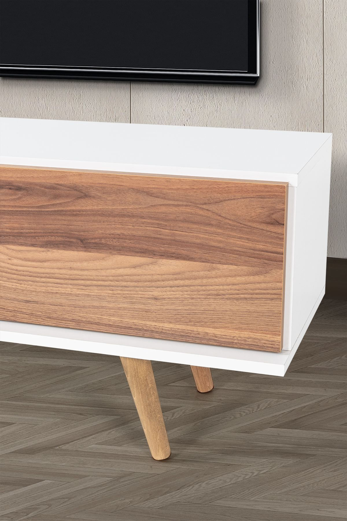 Comoda TV Ela 3330, 130 x 47 x 35 cm, alb nuc, PAL melaminat — imaginea 2