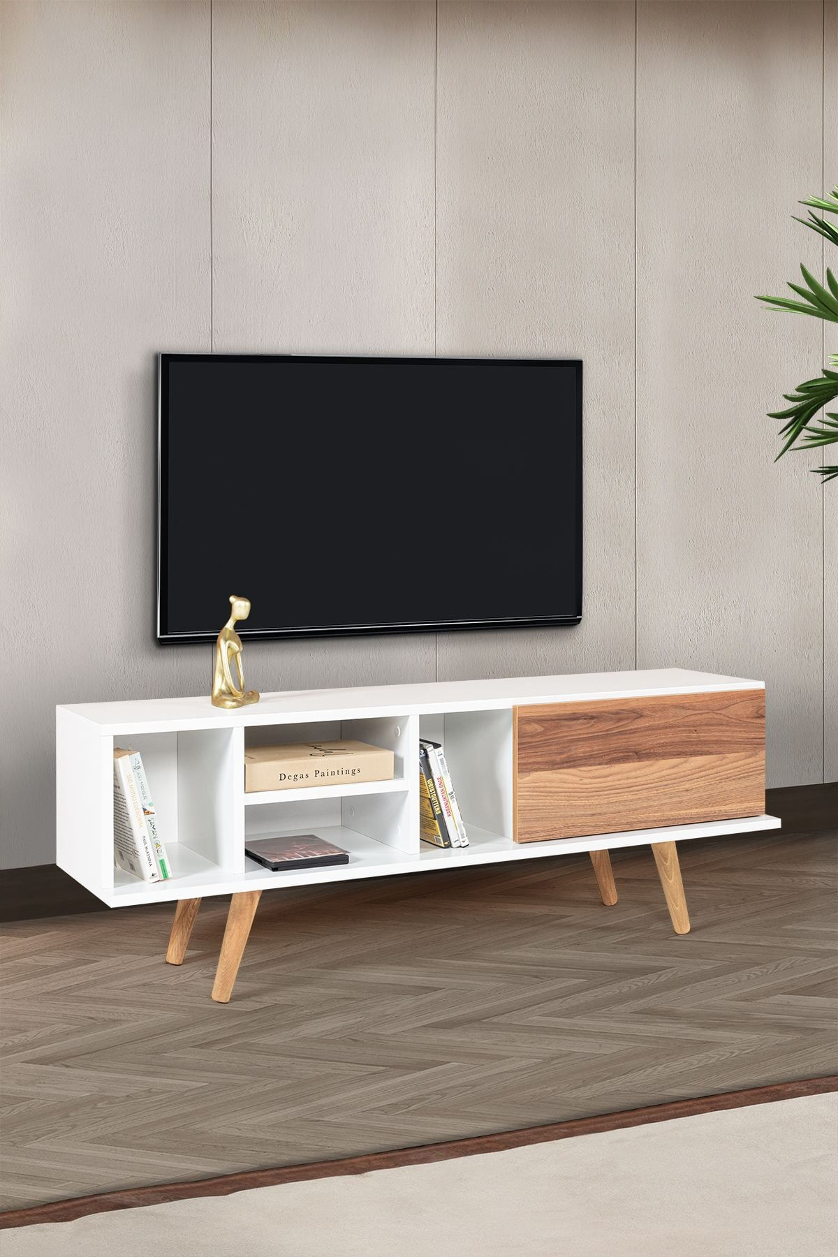 Comoda TV Ela 3330, 130 x 47 x 35 cm, alb nuc, PAL melaminat — imaginea 3