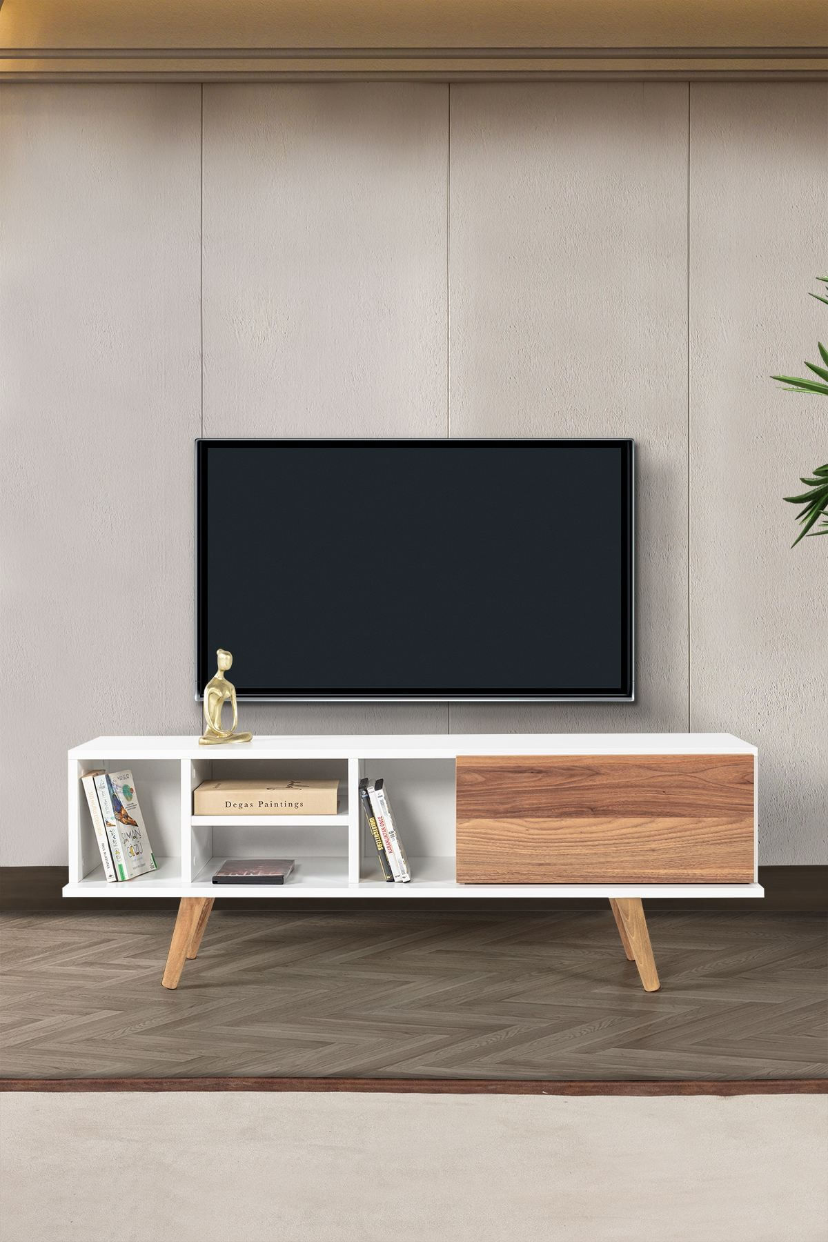 Comoda TV Ela 3330, 130 x 47 x 35 cm, alb nuc, PAL melaminat — imaginea 5