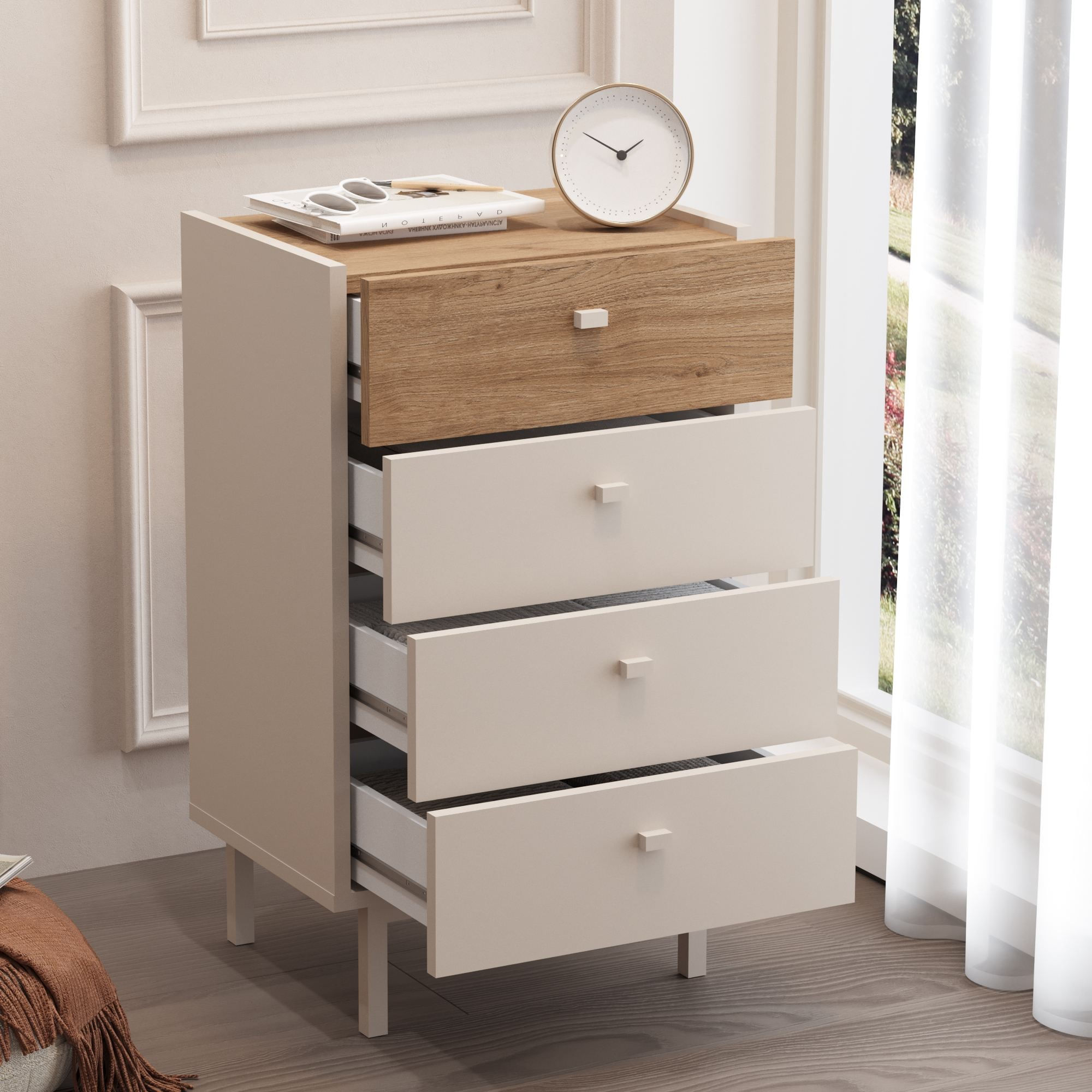 Comoda dormitor Luke - LK3-CS, 47,9 x 80,1 x 36,8 cm, sand stejar, PAL melaminat, spatiu de depozitare, fixare pe perete — imaginea 2