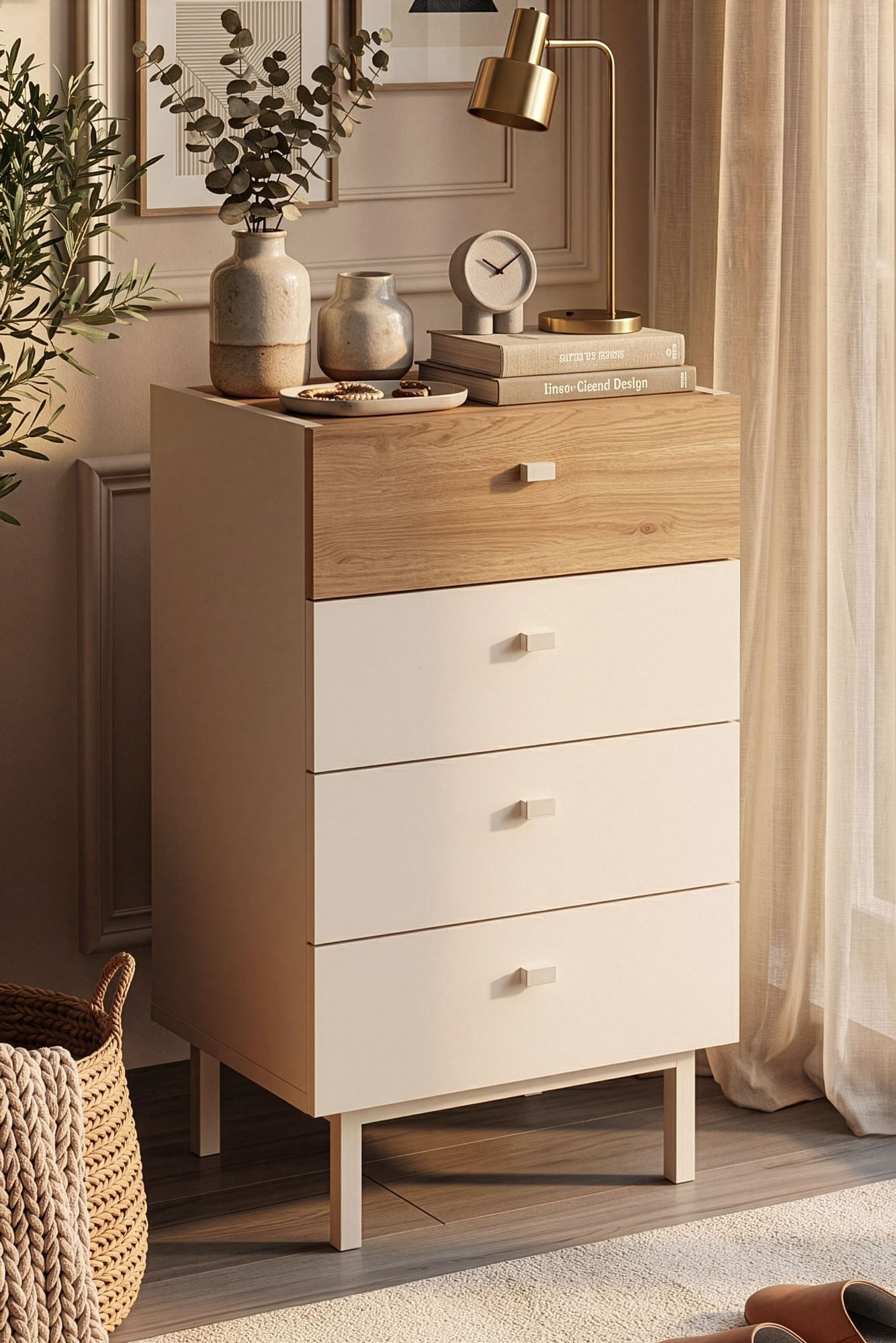 Comoda dormitor Luke - LK3-CS, 47,9 x 80,1 x 36,8 cm, sand stejar, PAL melaminat, spatiu de depozitare, fixare pe perete — imaginea 3