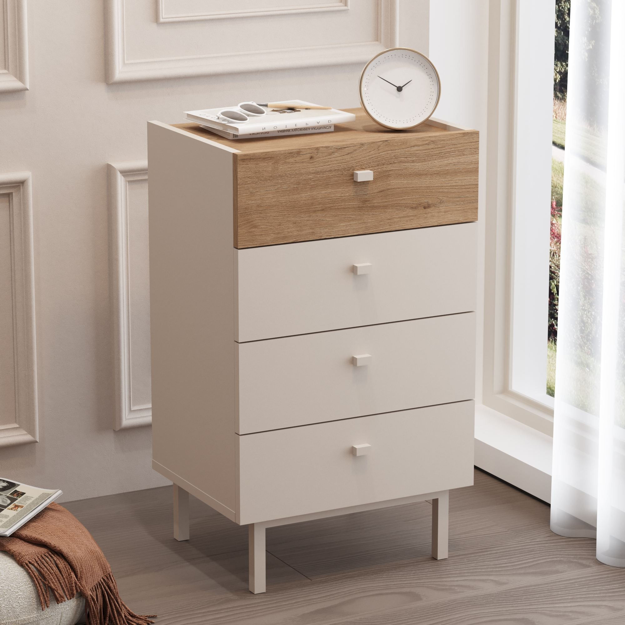 Comoda dormitor Luke - LK3-CS, 47,9 x 80,1 x 36,8 cm, sand stejar, PAL melaminat, spatiu de depozitare, fixare pe perete — imaginea 4