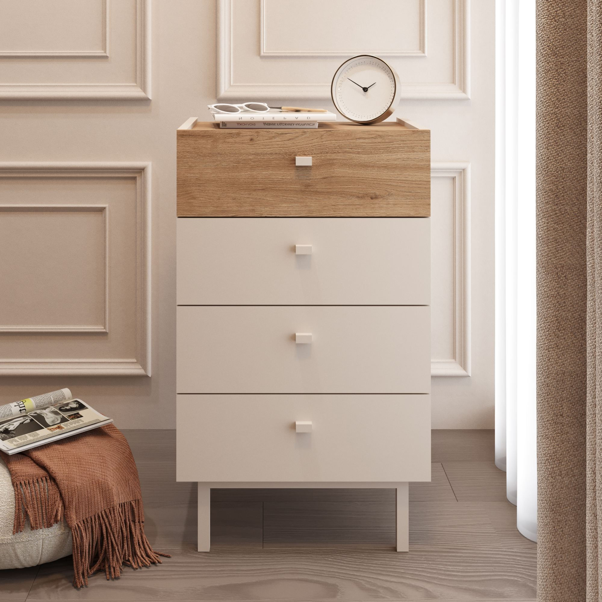 Comoda dormitor Luke - LK3-CS, 47,9 x 80,1 x 36,8 cm, sand stejar, PAL melaminat, spatiu de depozitare, fixare pe perete — imaginea 6