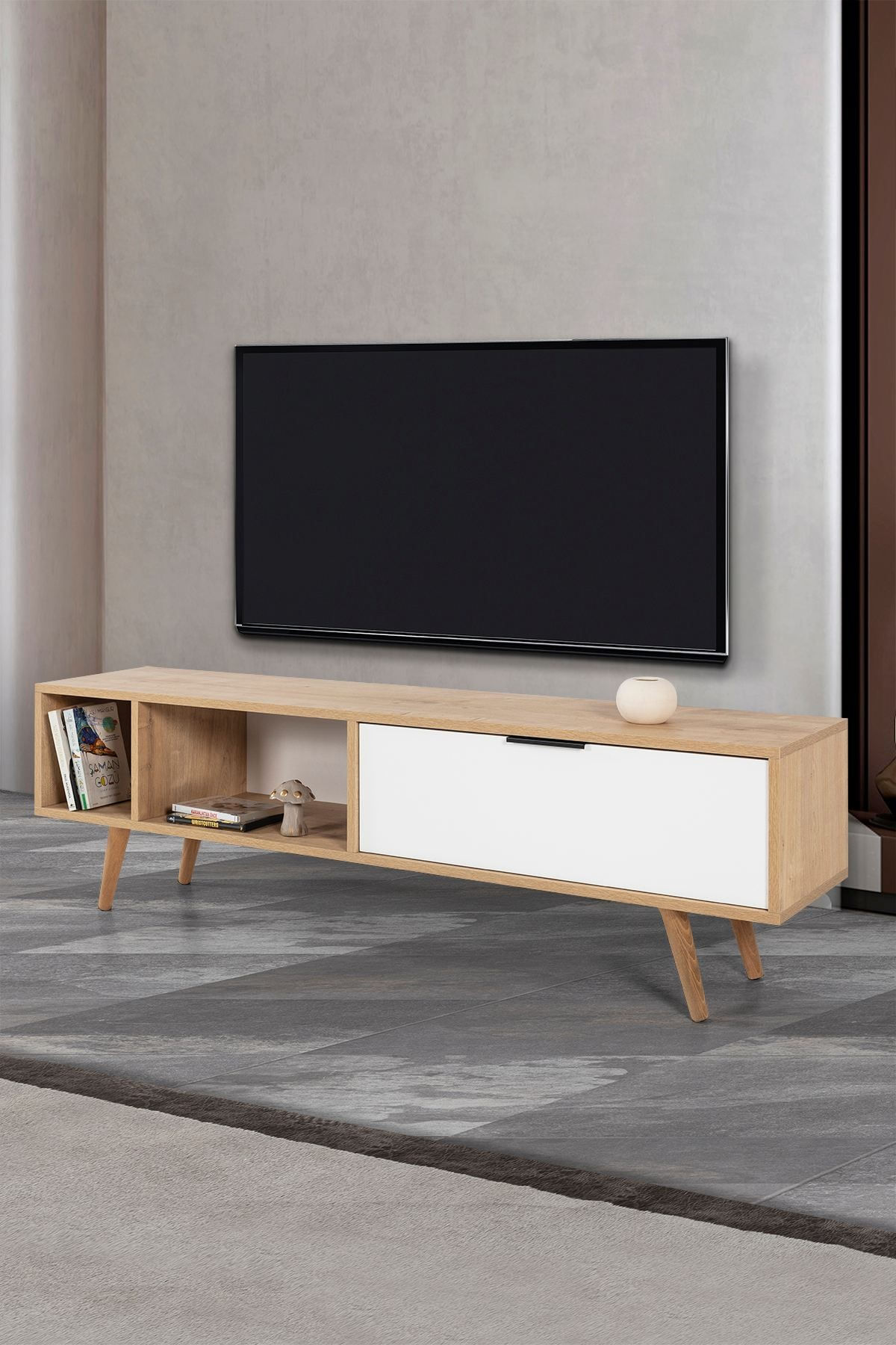 Comoda TV Venüs 3640, 160 x 46 x 35 cm, stejar safir alb, PAL melaminat — imaginea 4