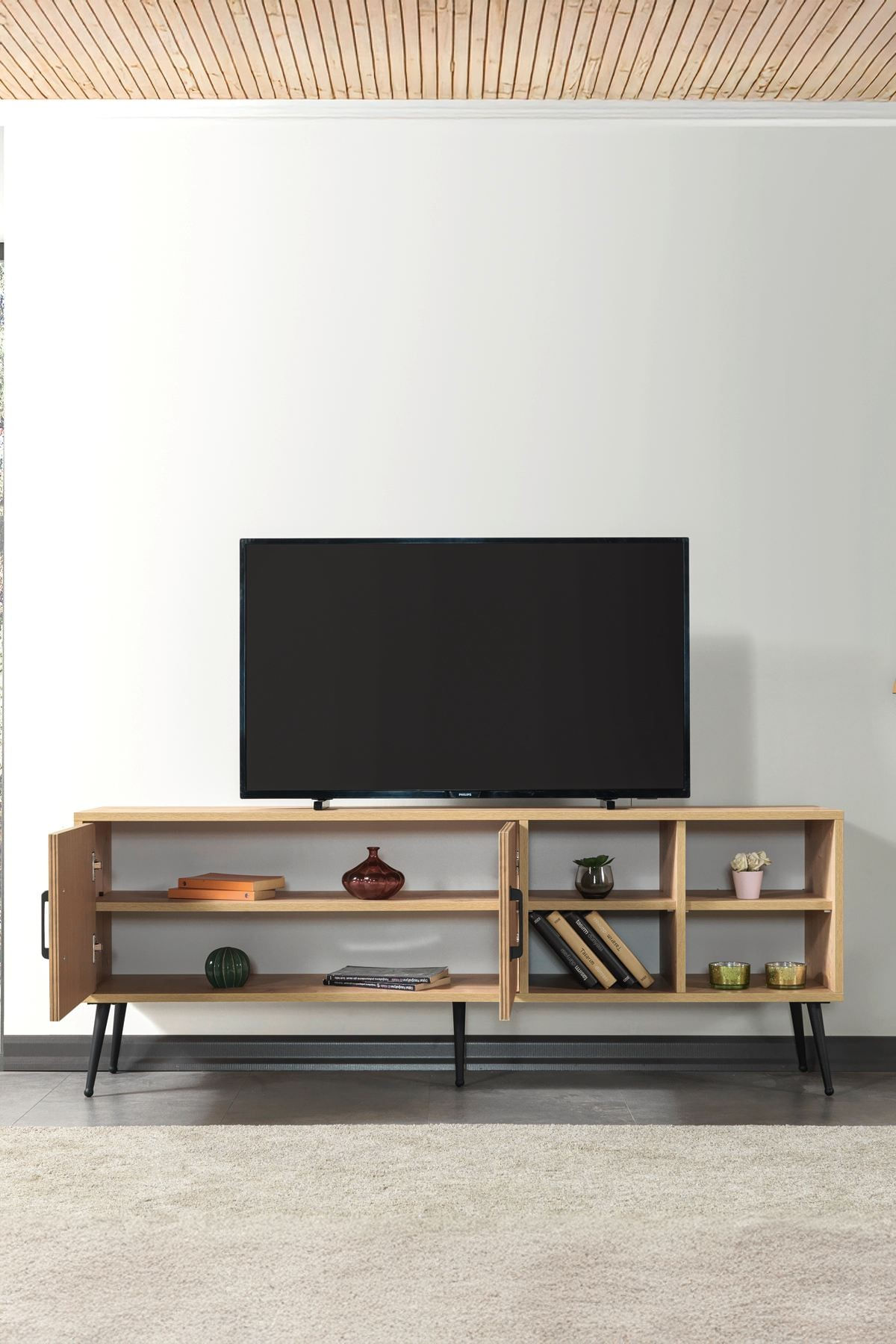 Comoda TV Şile 3610, 160 x 60 x 35 cm, stejar safir, PAL melaminat — imaginea 8