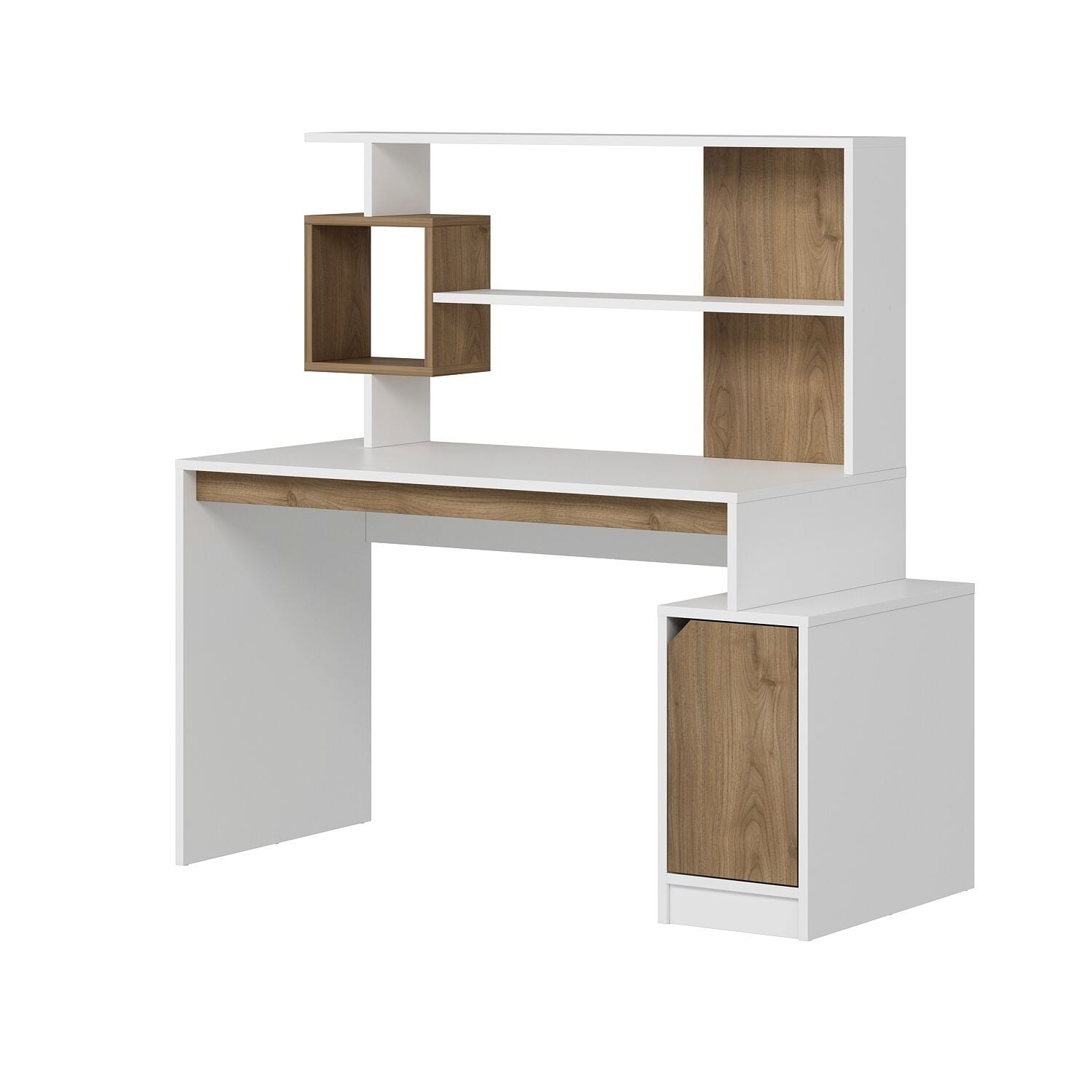 Birou Arlena, 121 x 135 x 60 cm, alb nuc, PAL melaminat — imaginea 2