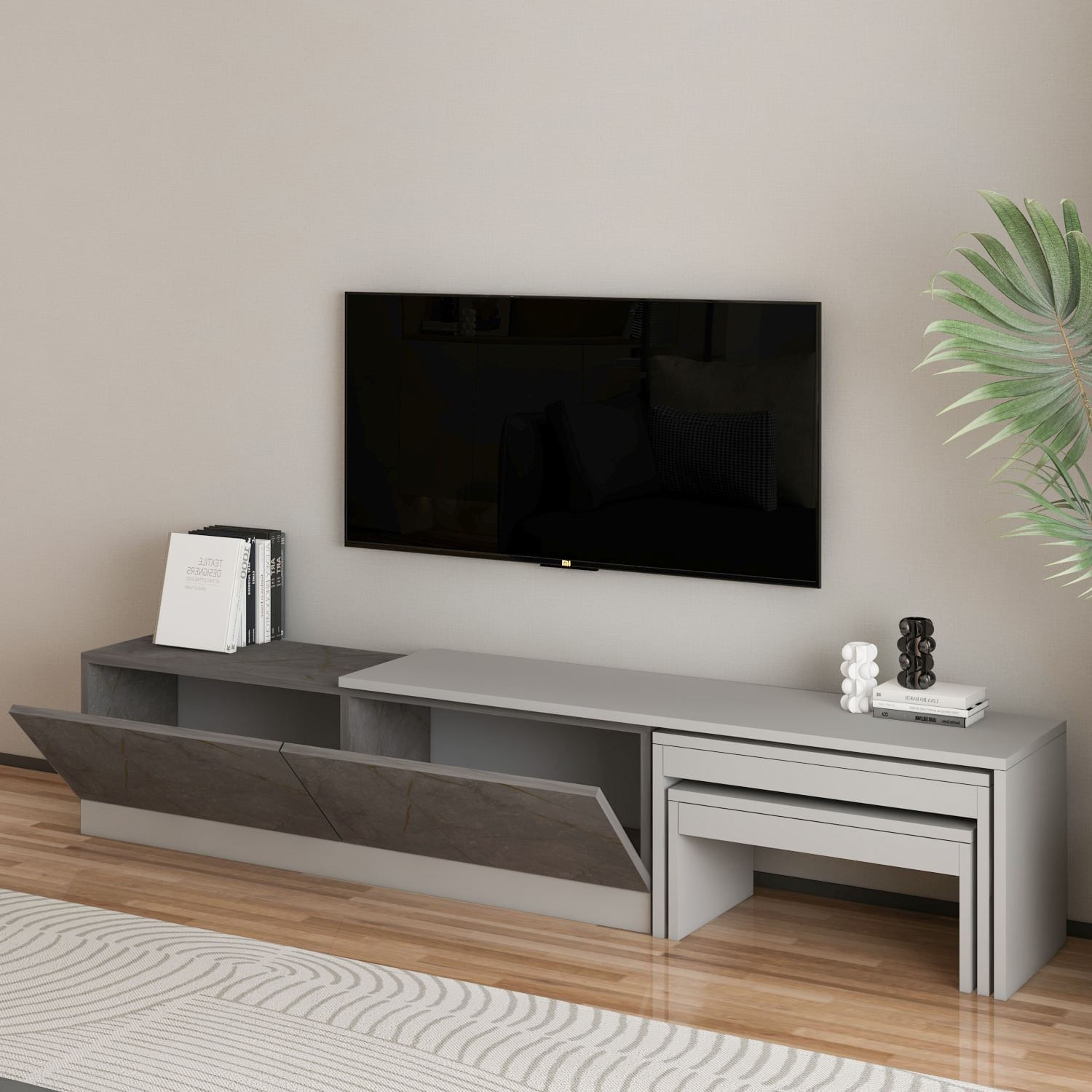 Comoda TV Nest, 180 x 36 x 30 cm, gordion marmura gri, PAL melaminat, fixare pe perete, gordion marble / gri — imaginea 3