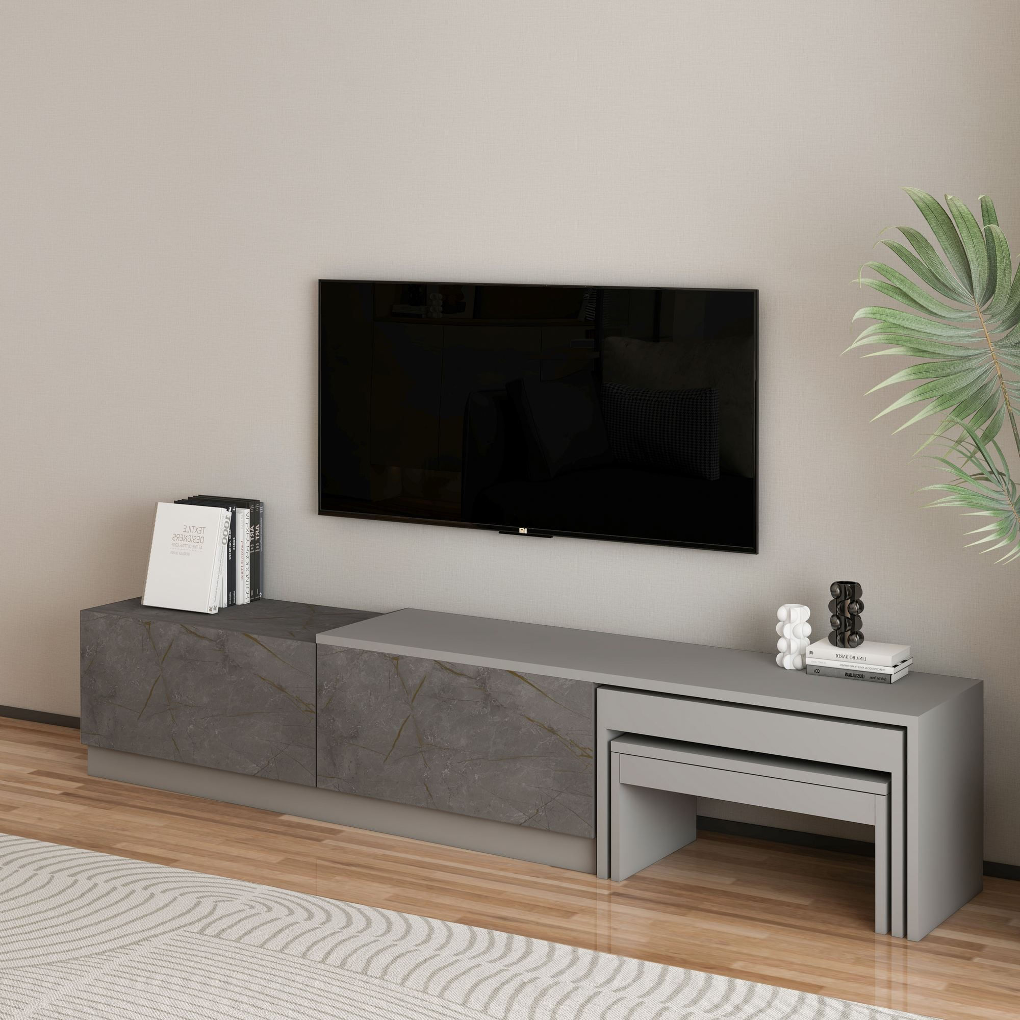 Comoda TV Nest, 180 x 36 x 30 cm, gordion marmura gri, PAL melaminat, fixare pe perete, gordion marble / gri — imaginea 6