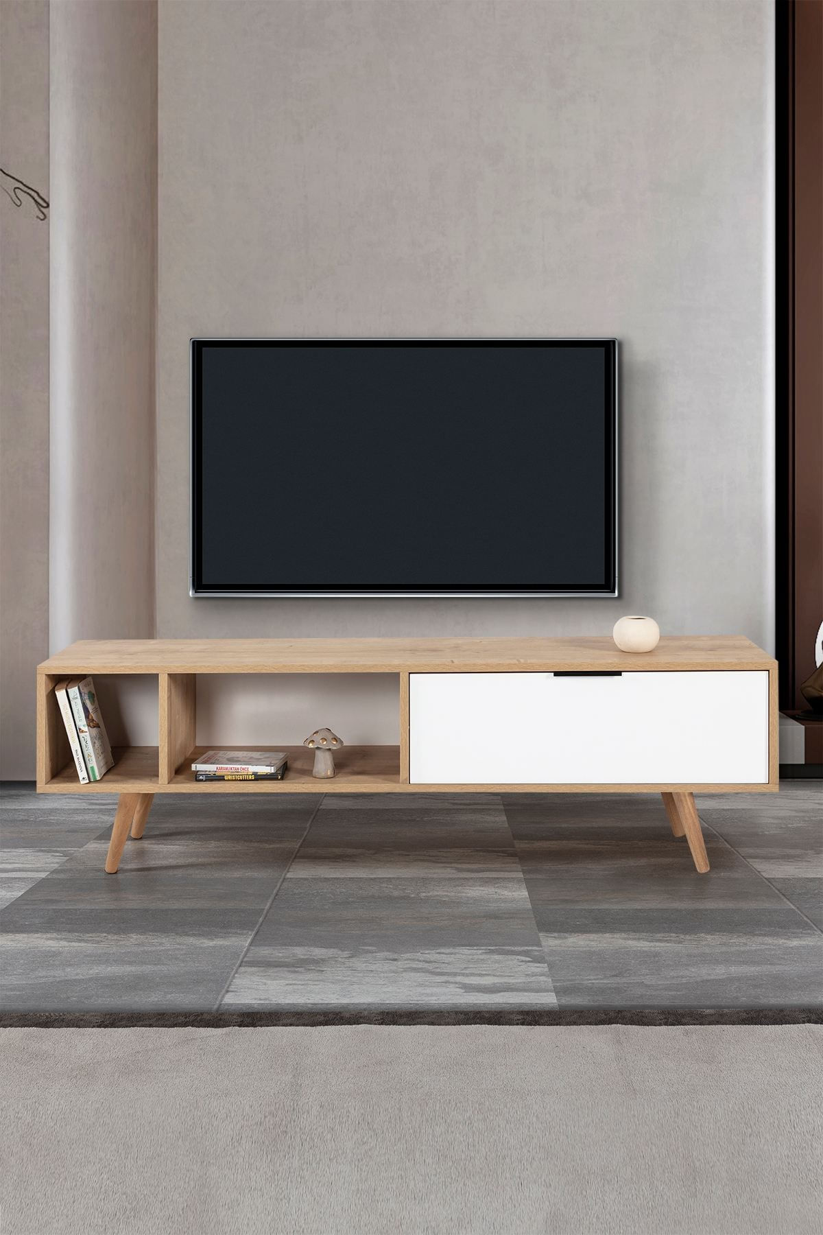 Comoda TV Venüs 3640, 160 x 46 x 35 cm, stejar safir alb, PAL melaminat — imaginea 7