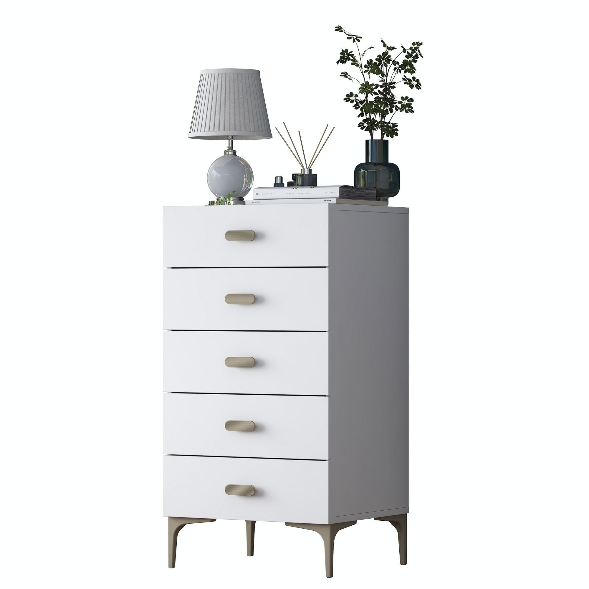 Comoda dormitor BE106, 55,4 x 105,4 x 45 cm, alb, PAL, spatiu de depozitare, fixare pe perete — imaginea 4
