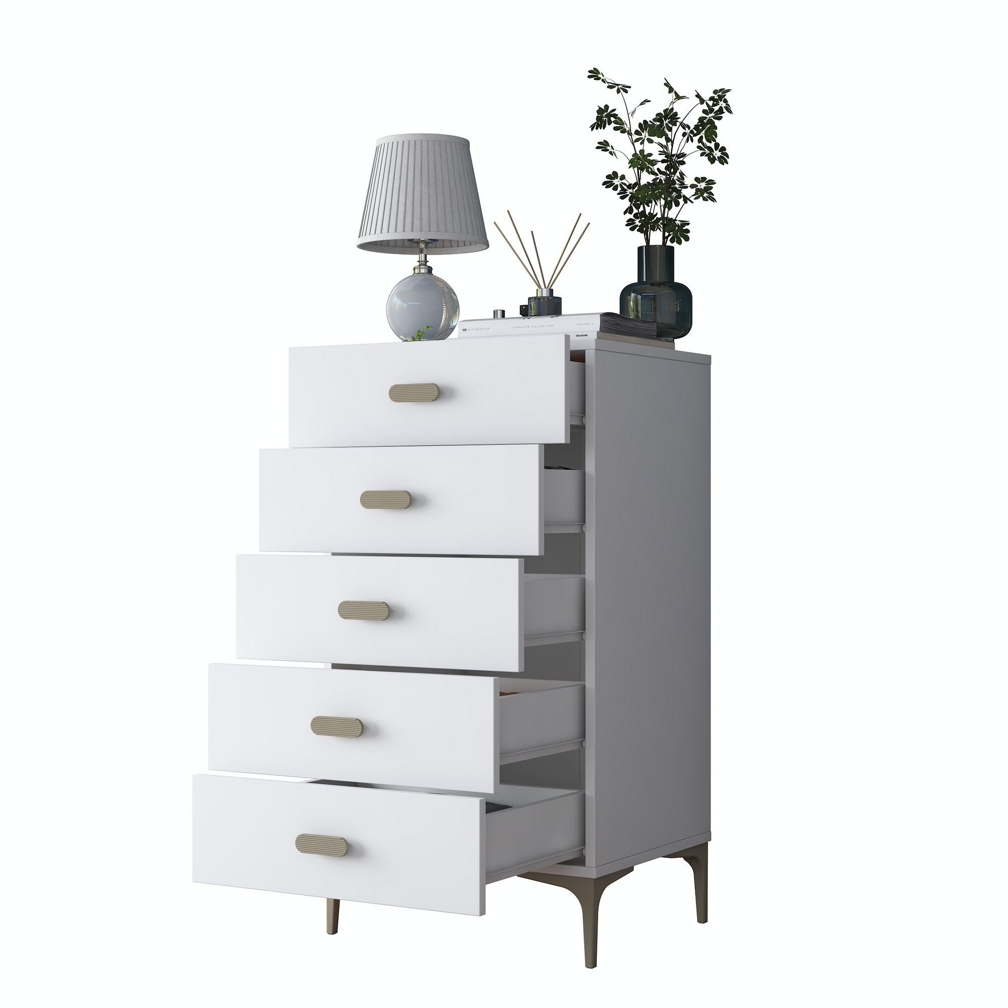Comoda dormitor BE106, 55,4 x 105,4 x 45 cm, alb, PAL, spatiu de depozitare, fixare pe perete — imaginea 5