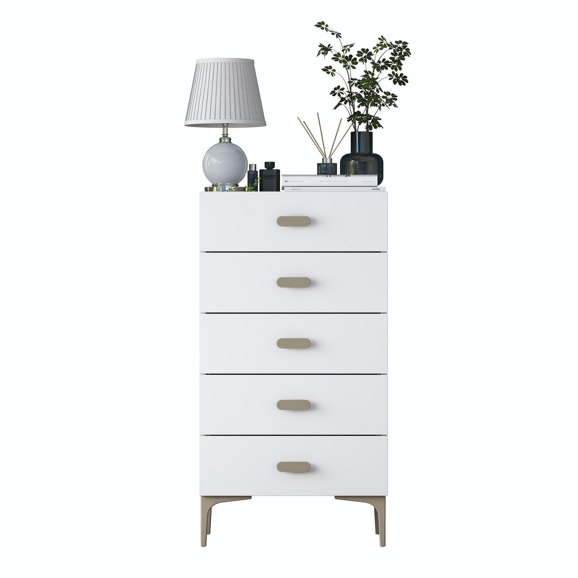 Comoda dormitor BE106, 55,4 x 105,4 x 45 cm, alb, PAL, spatiu de depozitare, fixare pe perete — imaginea 7
